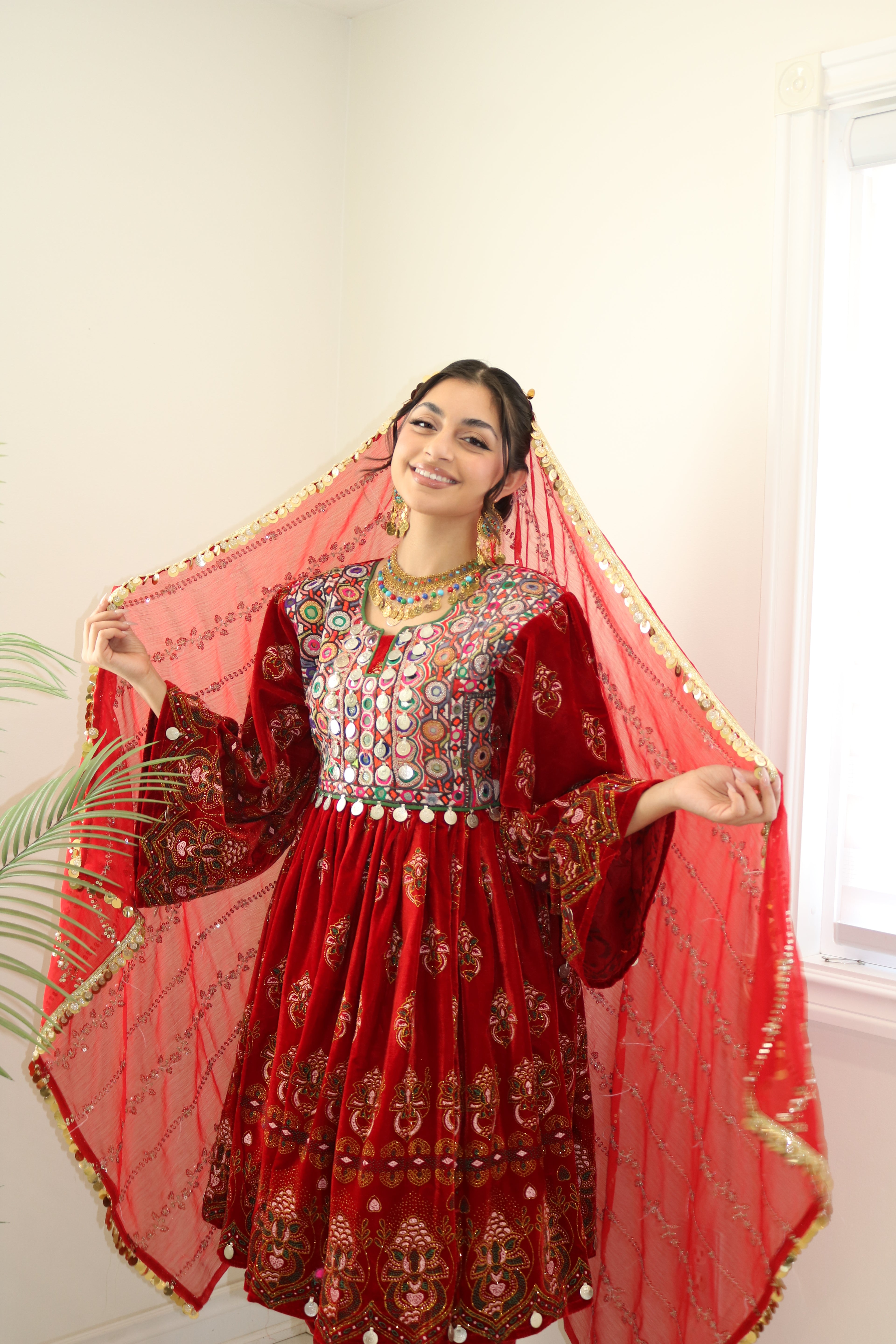 Wahida Afghan Kuchi Dress (red)
