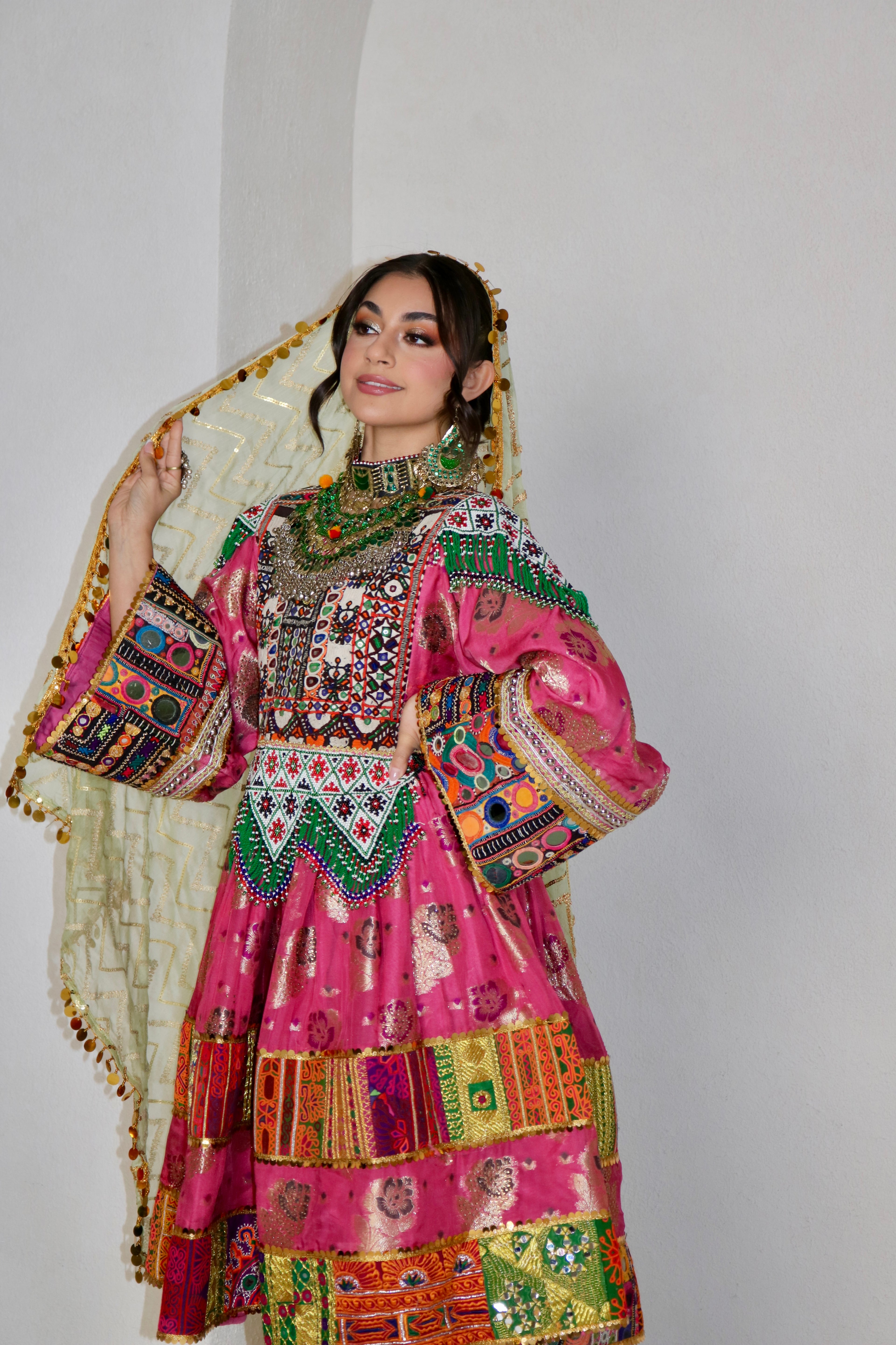 Palwasha Afghan Kuchi Dress (pink/mint green)