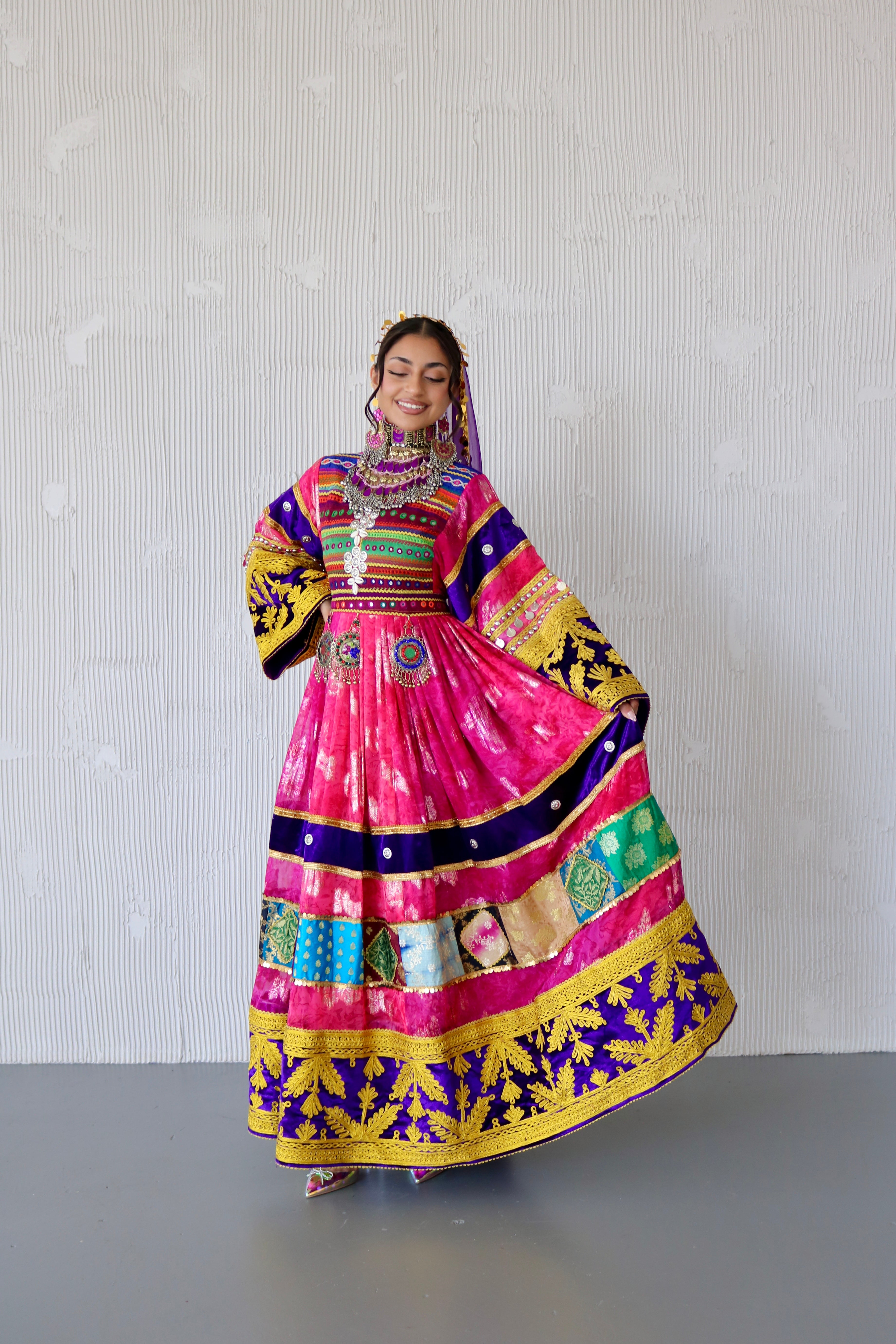 Layma Afghan Kuchi Dress(pink/purple)