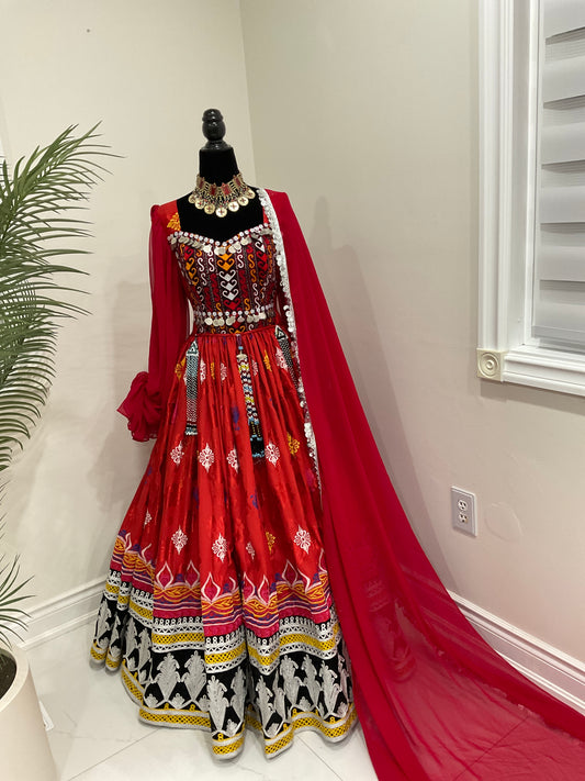 Nelofar Afghan Kuchi Dress - Red