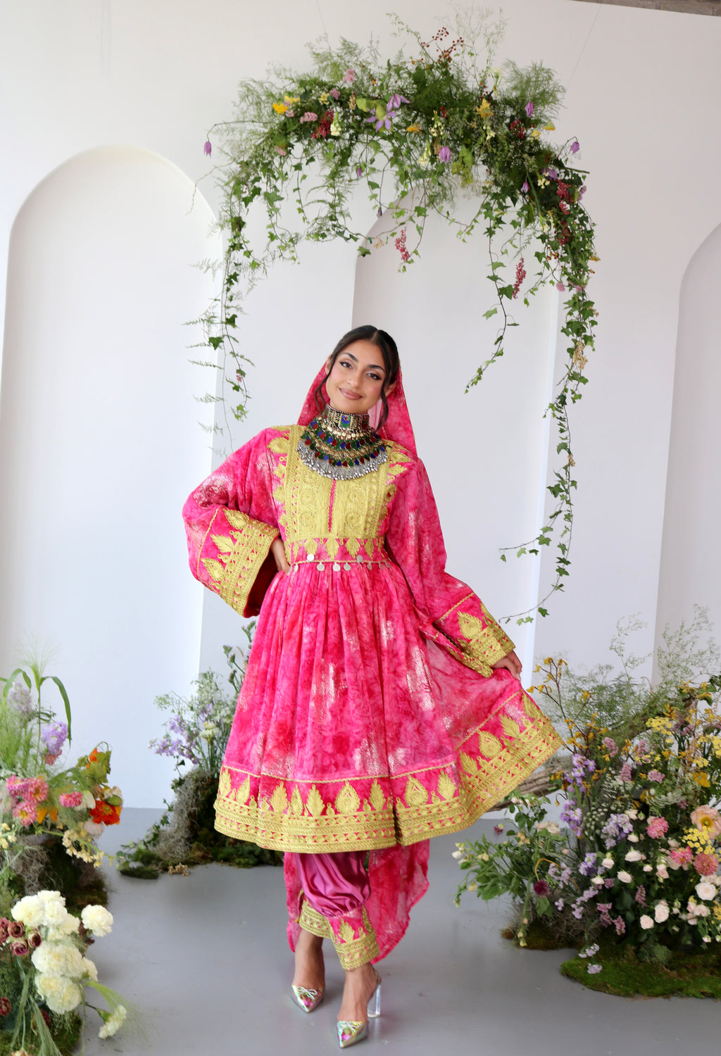 Farah Afghan Kuchi Dress (pink)