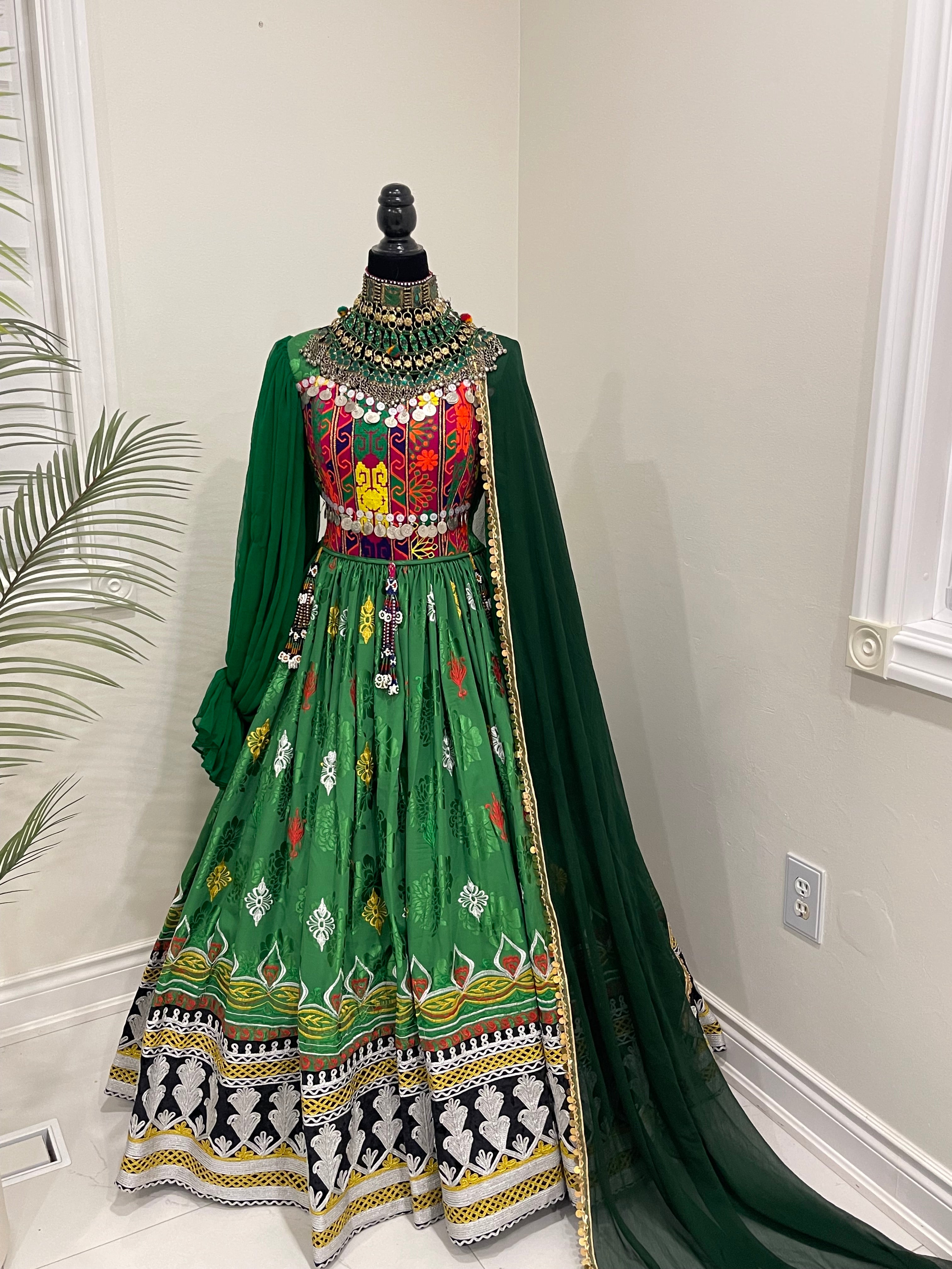 Nelofar Afghan Kuchi Dress -Green