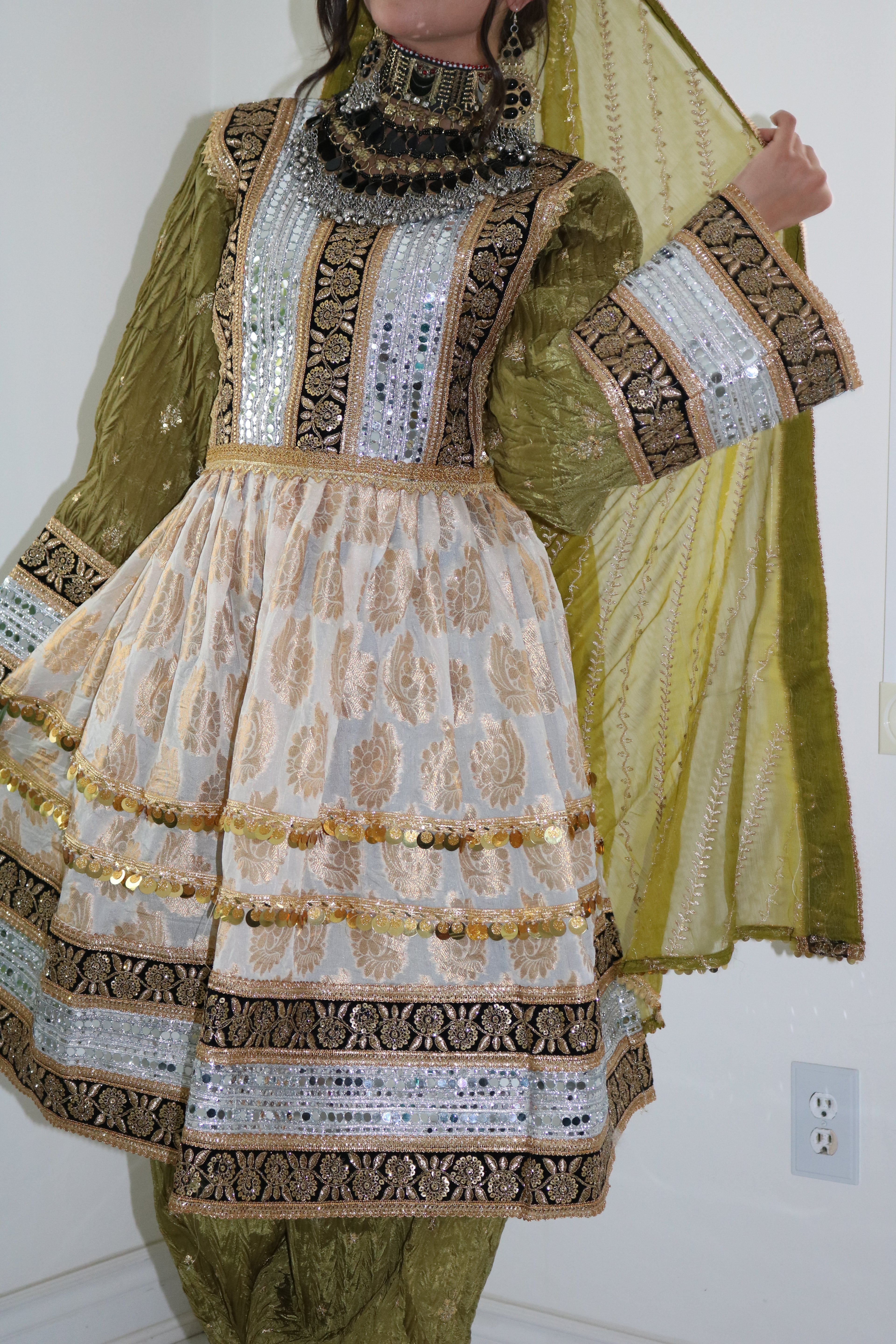 Afghan Kuchi Dress (olive green)