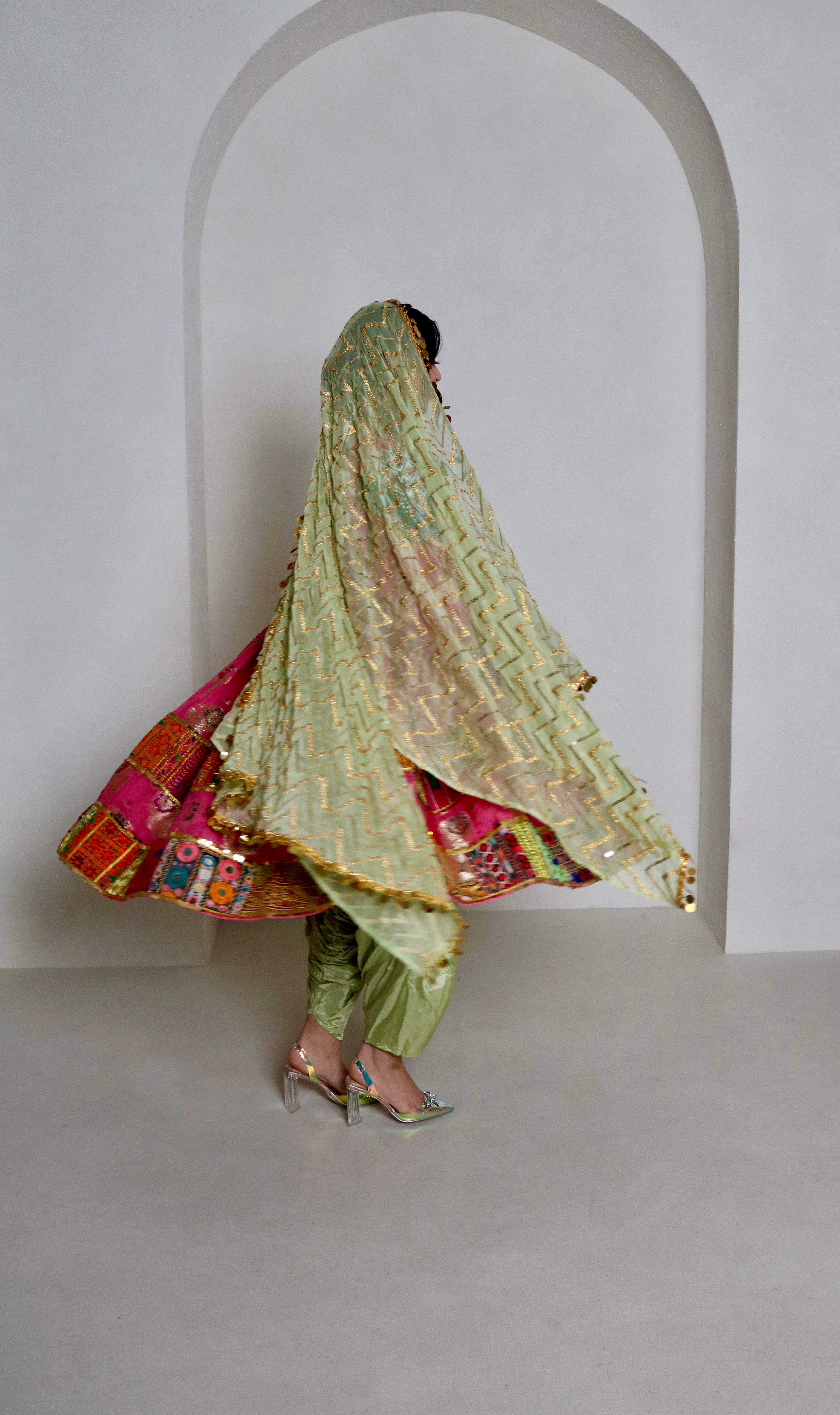 Palwasha Afghan Kuchi Dress (pink/mint green)