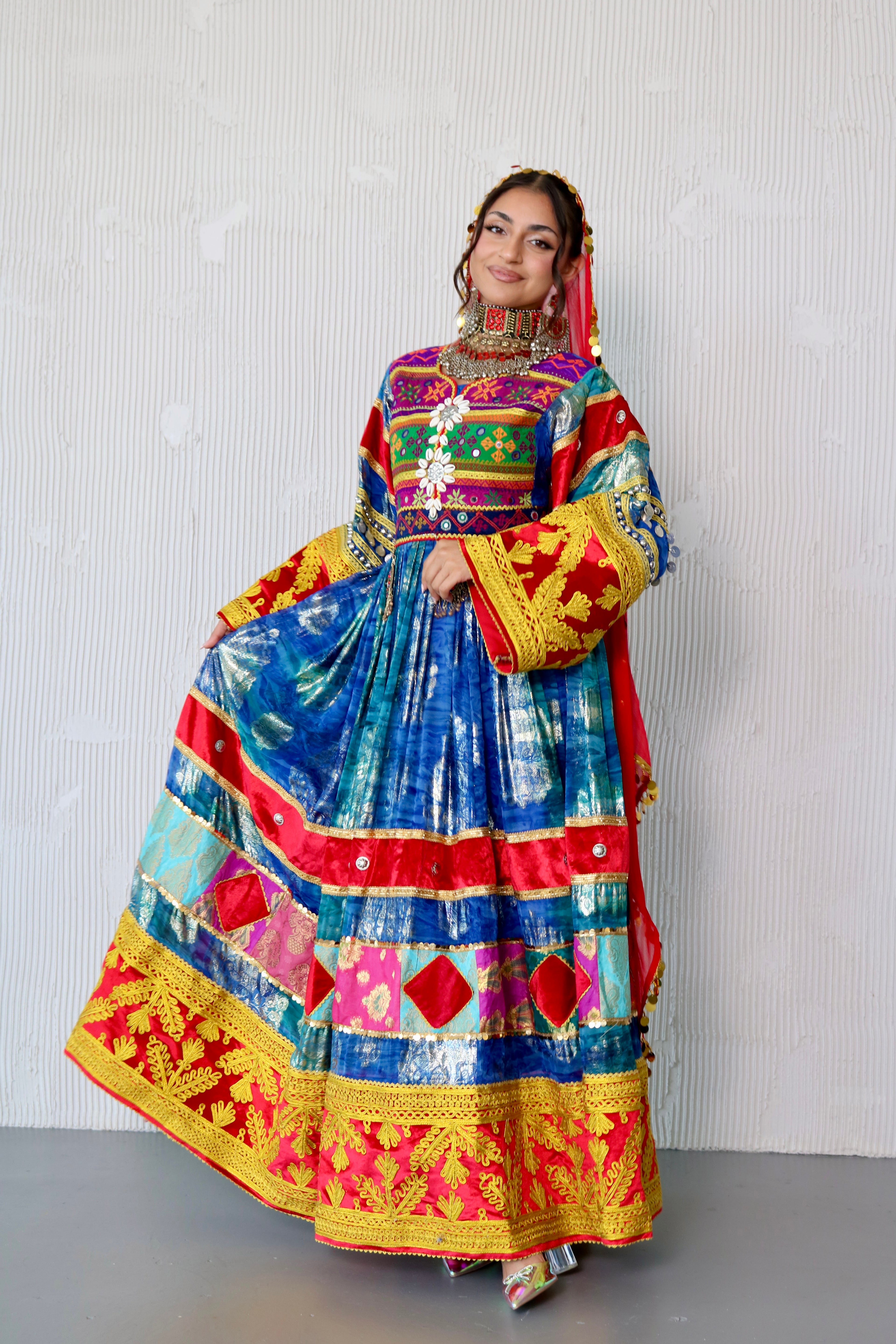 Layma Afghan Kuchi Dress(red/blue)
