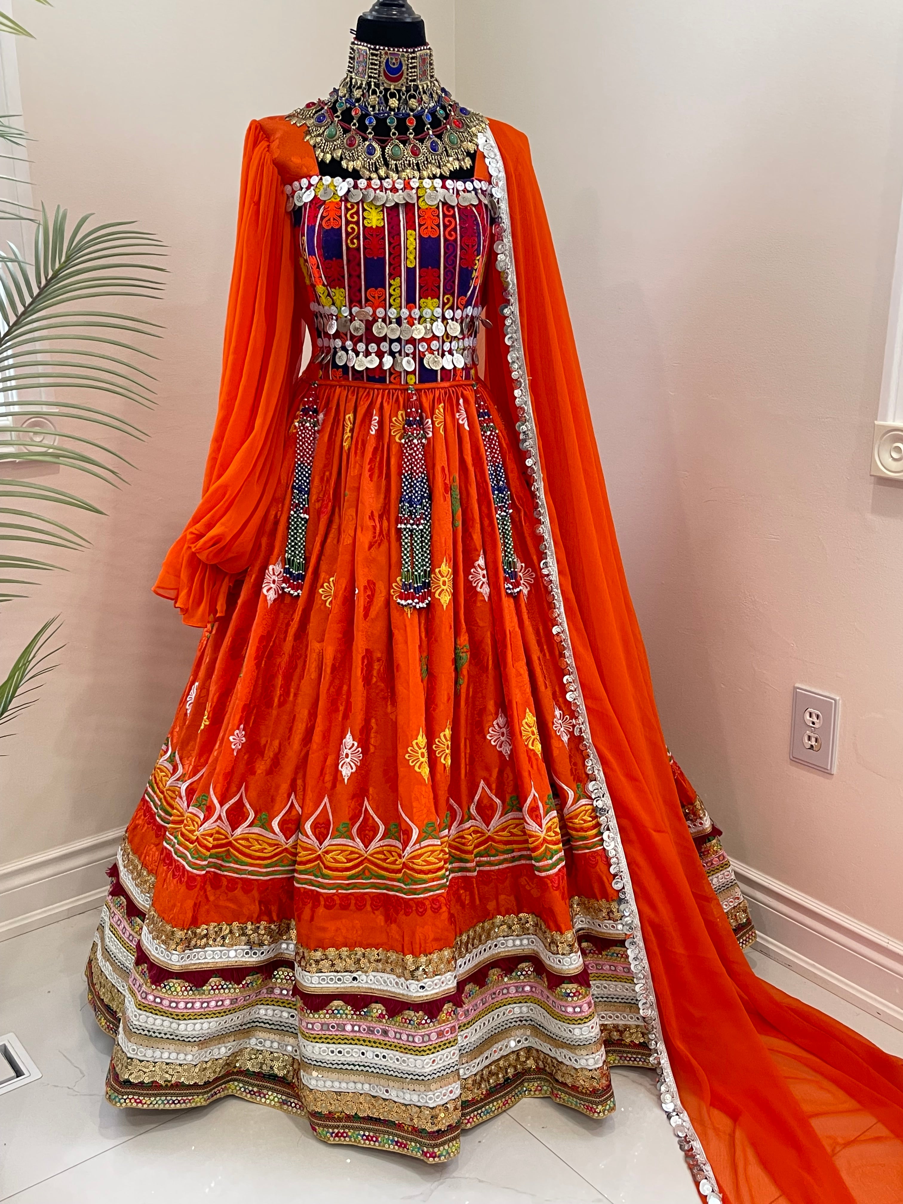 Nelofar Afghan Kuchi Dress -Orange