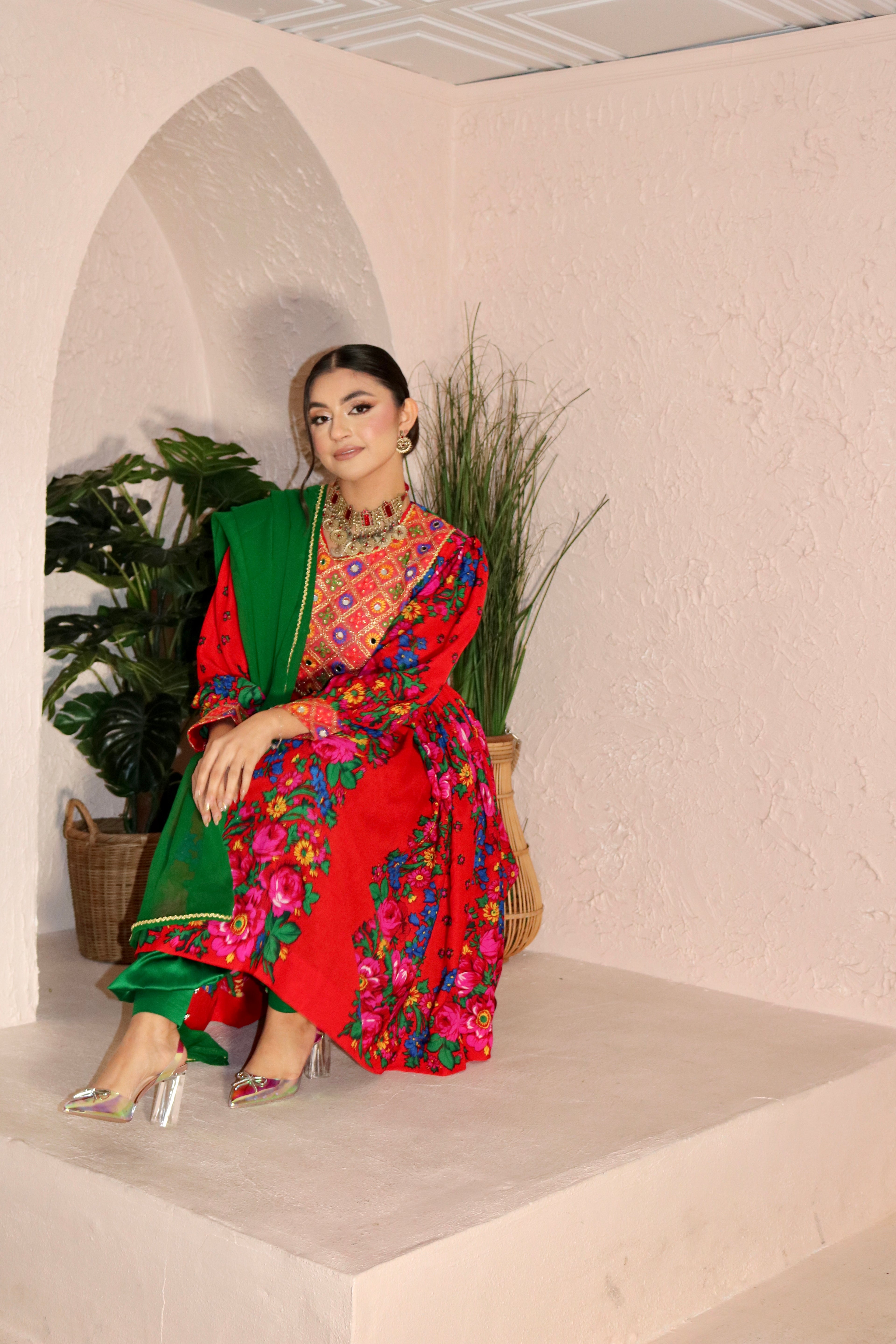 Morsal Afghan Kuchi Dress (red)