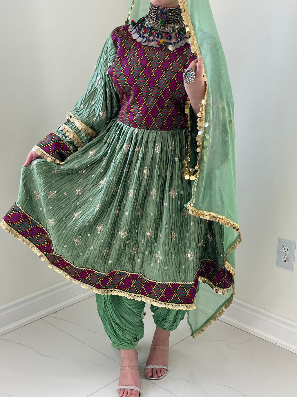 Marwa Afghan Kuchi Dress (green)