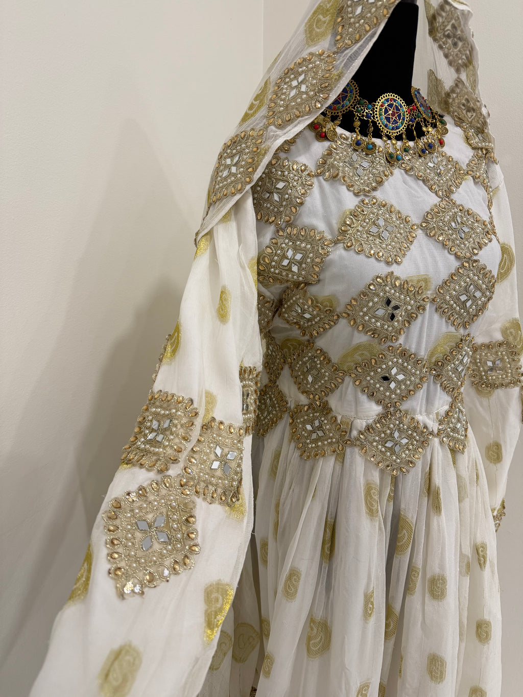 White/gold Afghan Kuchi Dress