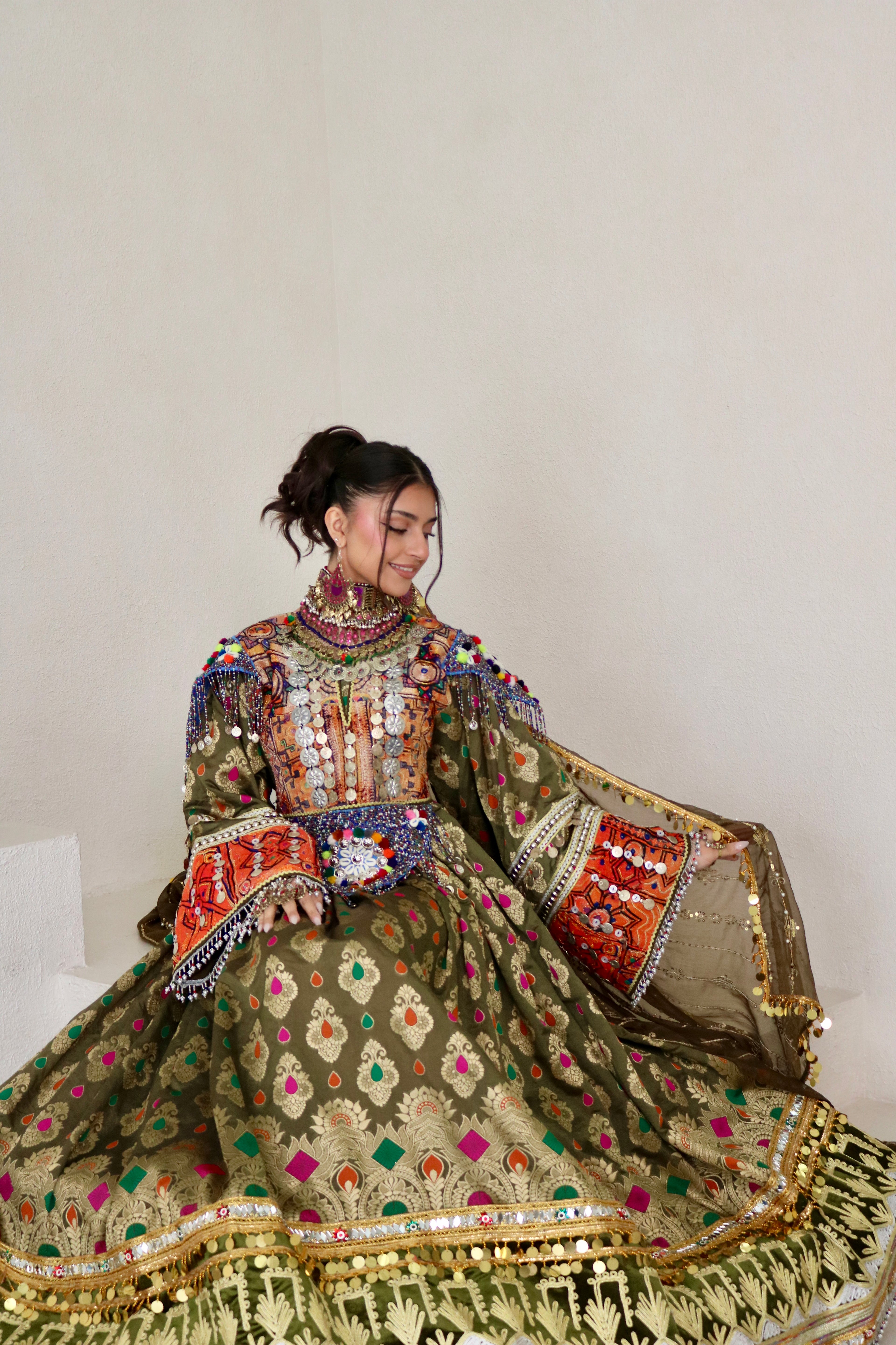Mursal Afghan Kuchi Dress (olive green)