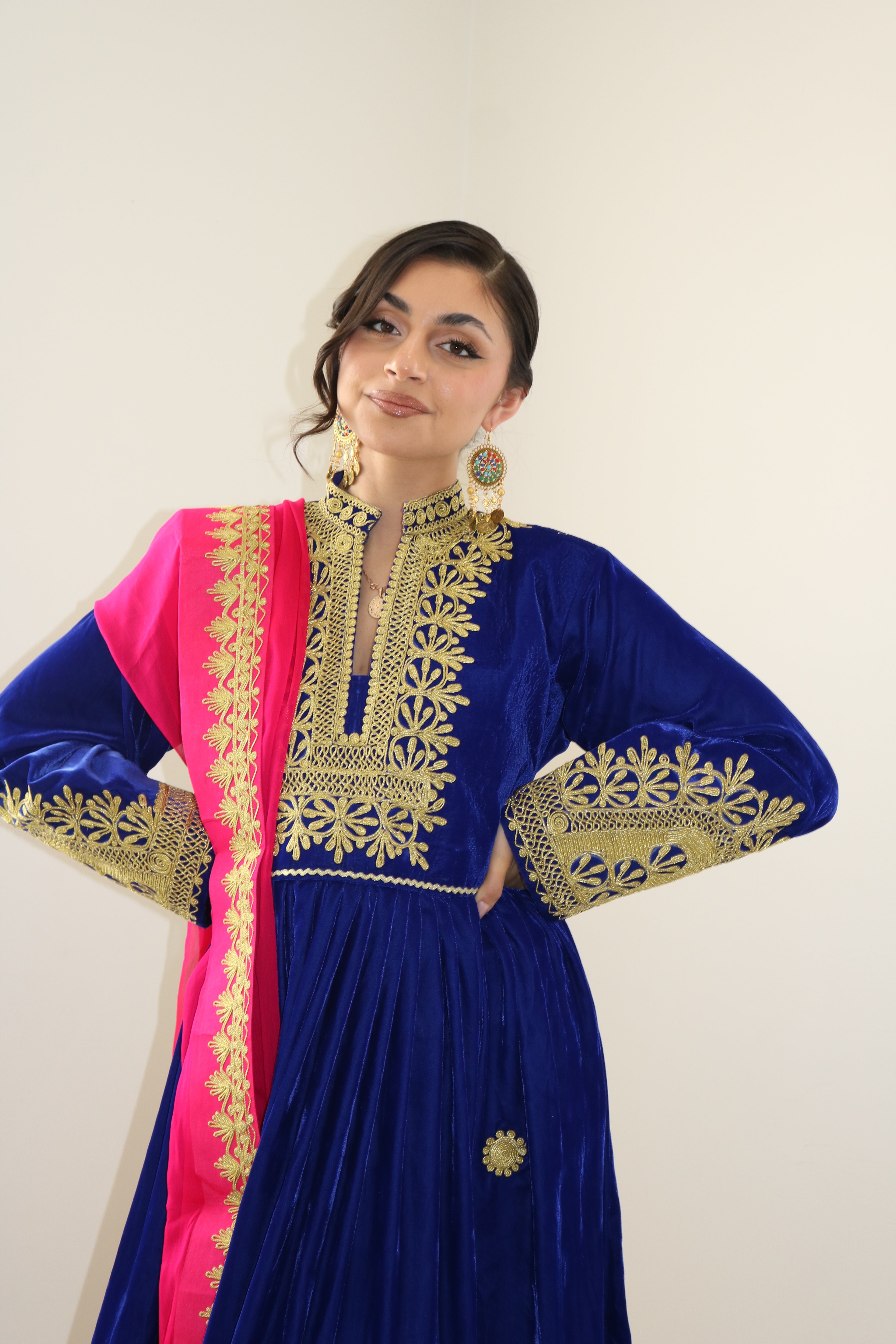 Nel Afghan Kuchi Dress Royal blue/Pink