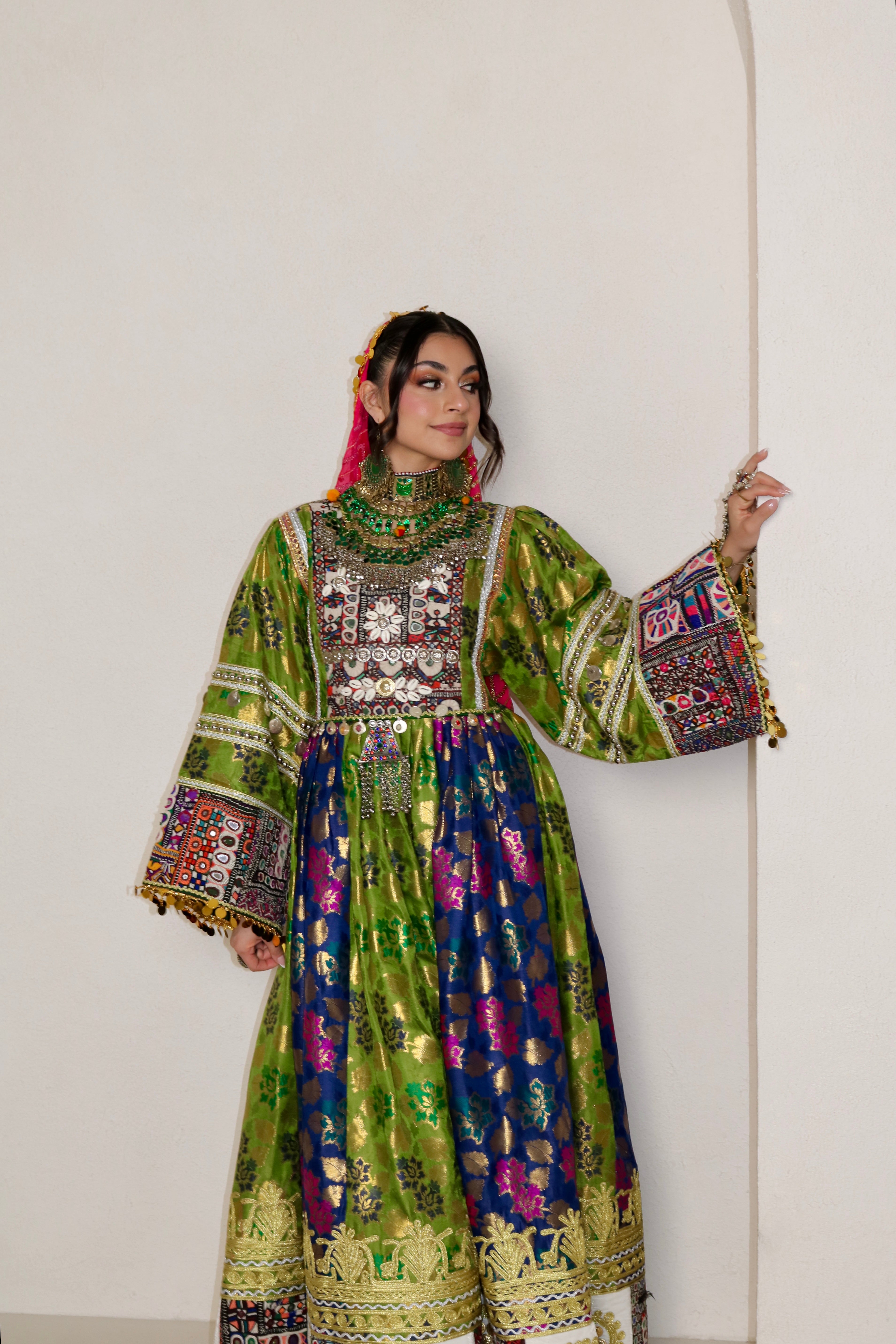 Sabrina Afghan Kuchi Dress (royal blue/green)