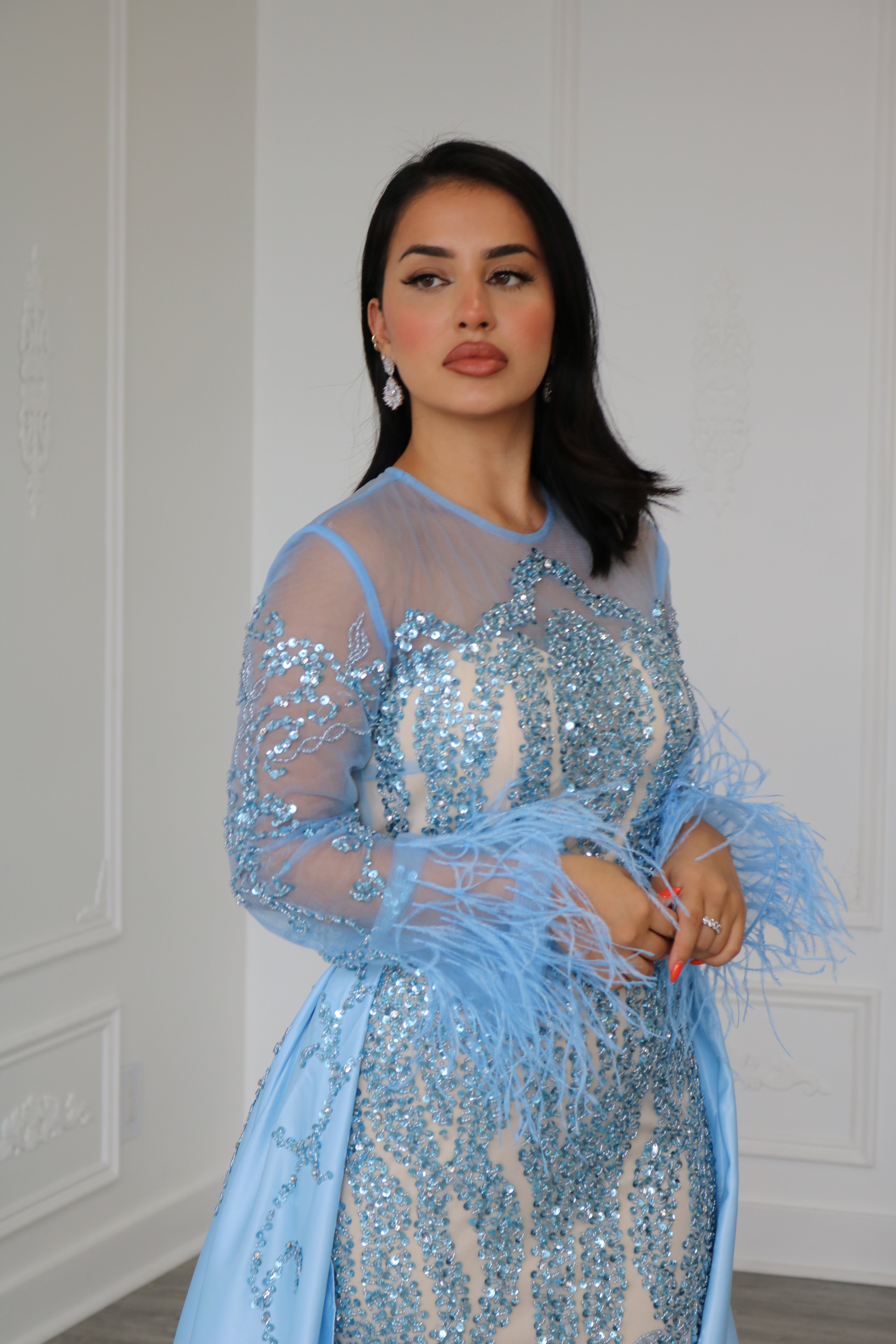 High Neck Beaded Evening Dress