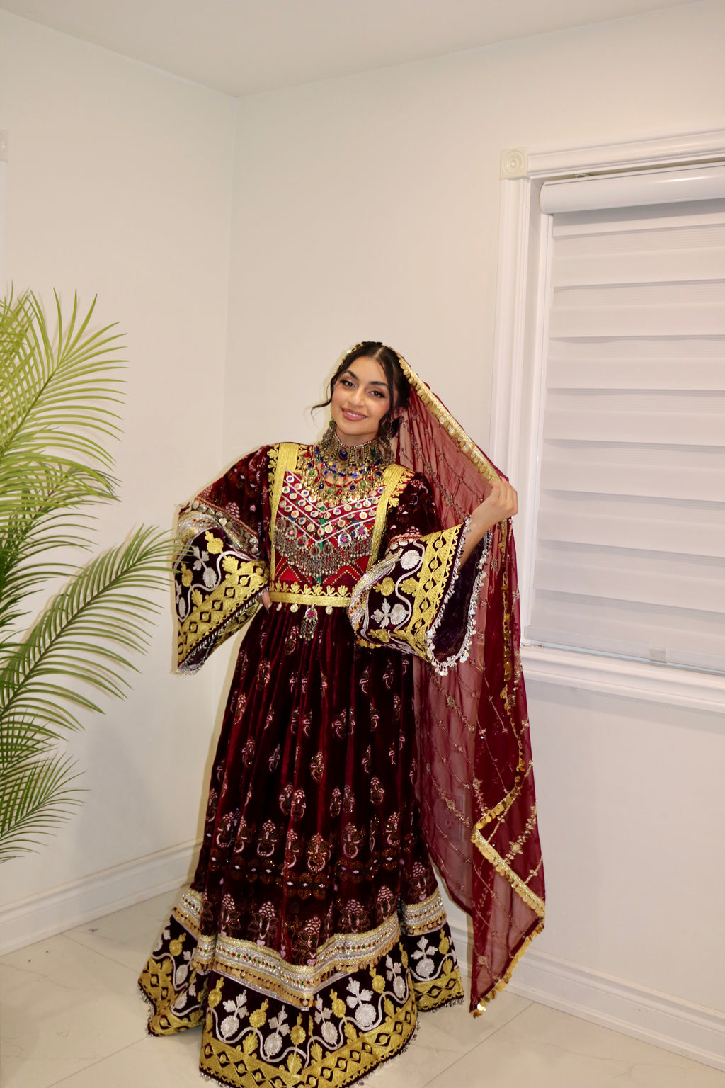Muska Afghan Kuchi Dress (MAROON)