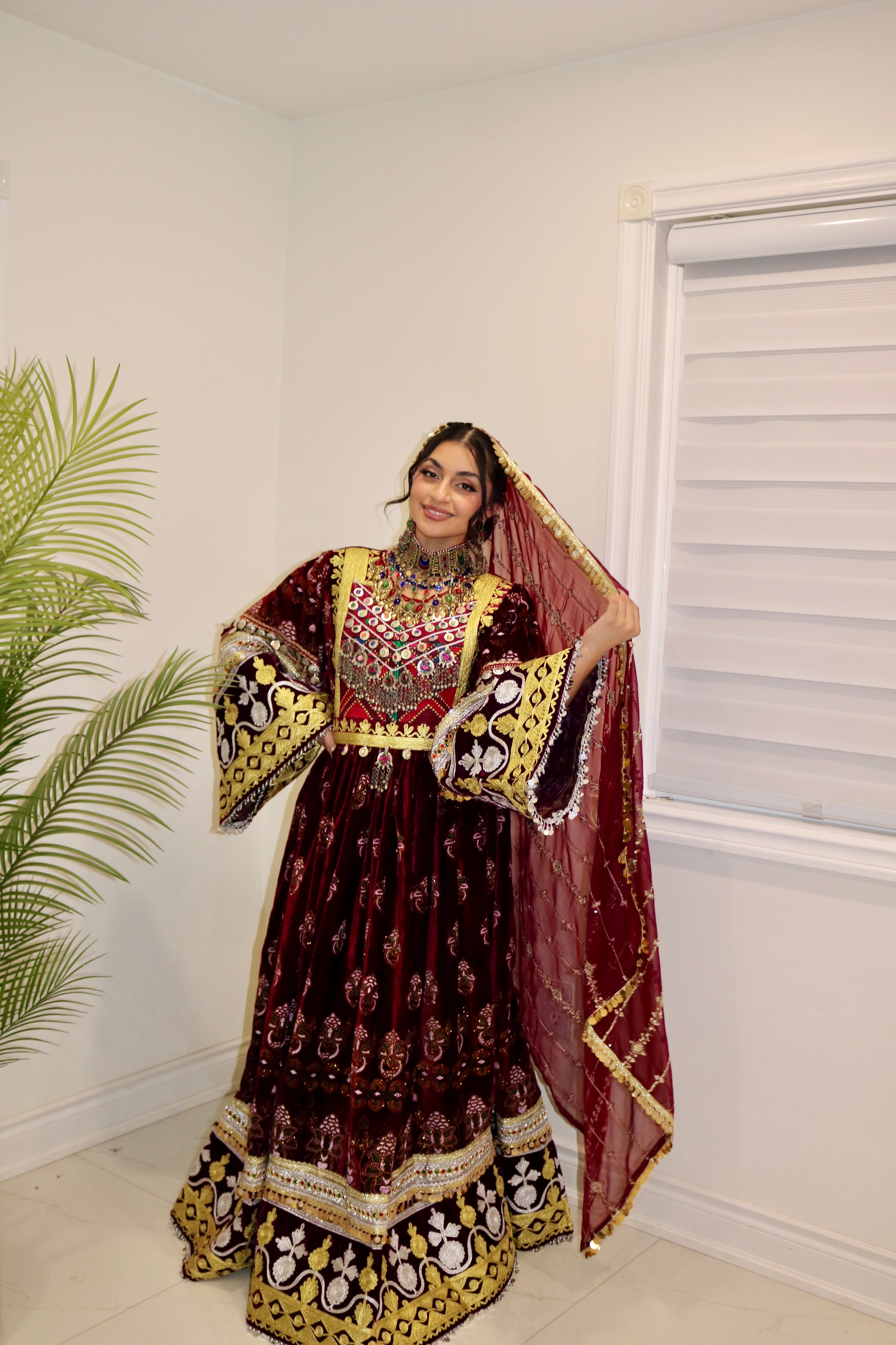 Muska Afghan Kuchi Dress (MAROON)