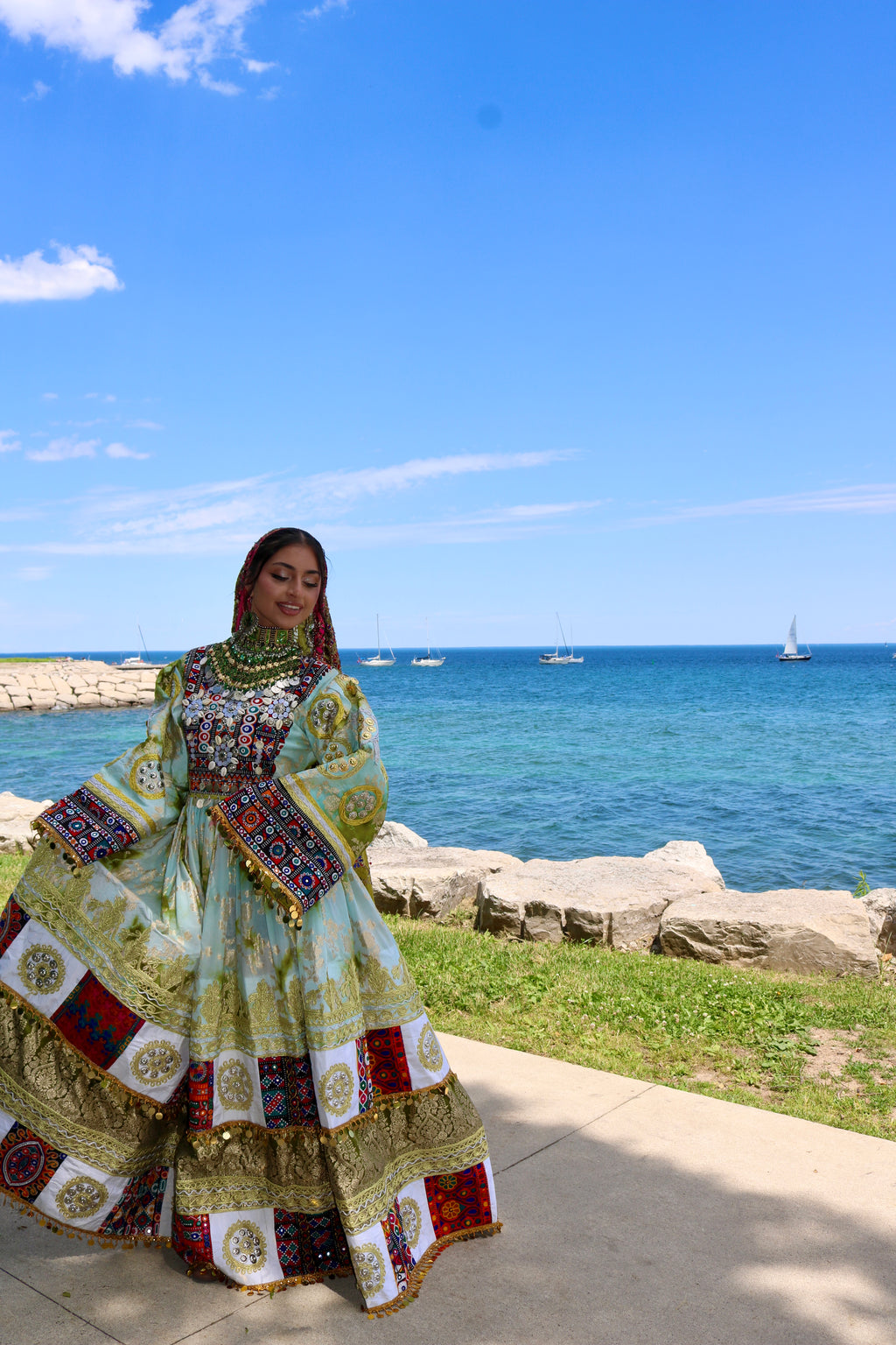 Afghan Kuchi Dress (olive green)