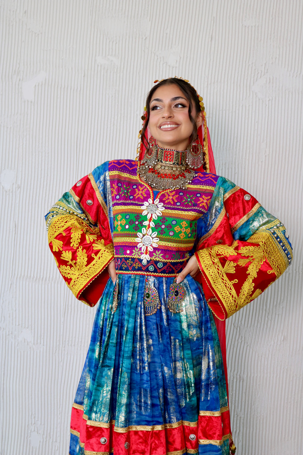 Layma Afghan Kuchi Dress(red/blue)