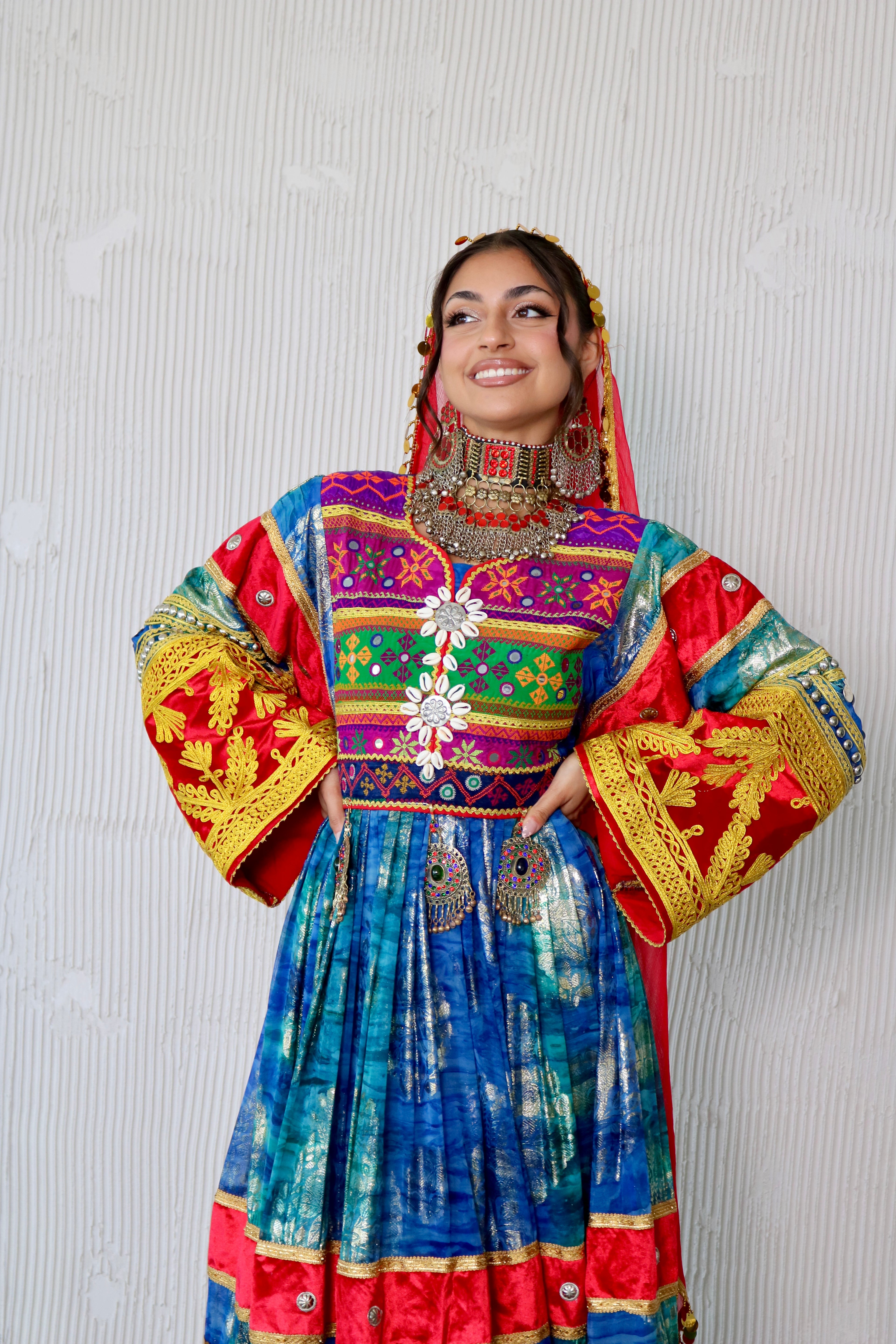 Layma Afghan Kuchi Dress(red/blue)