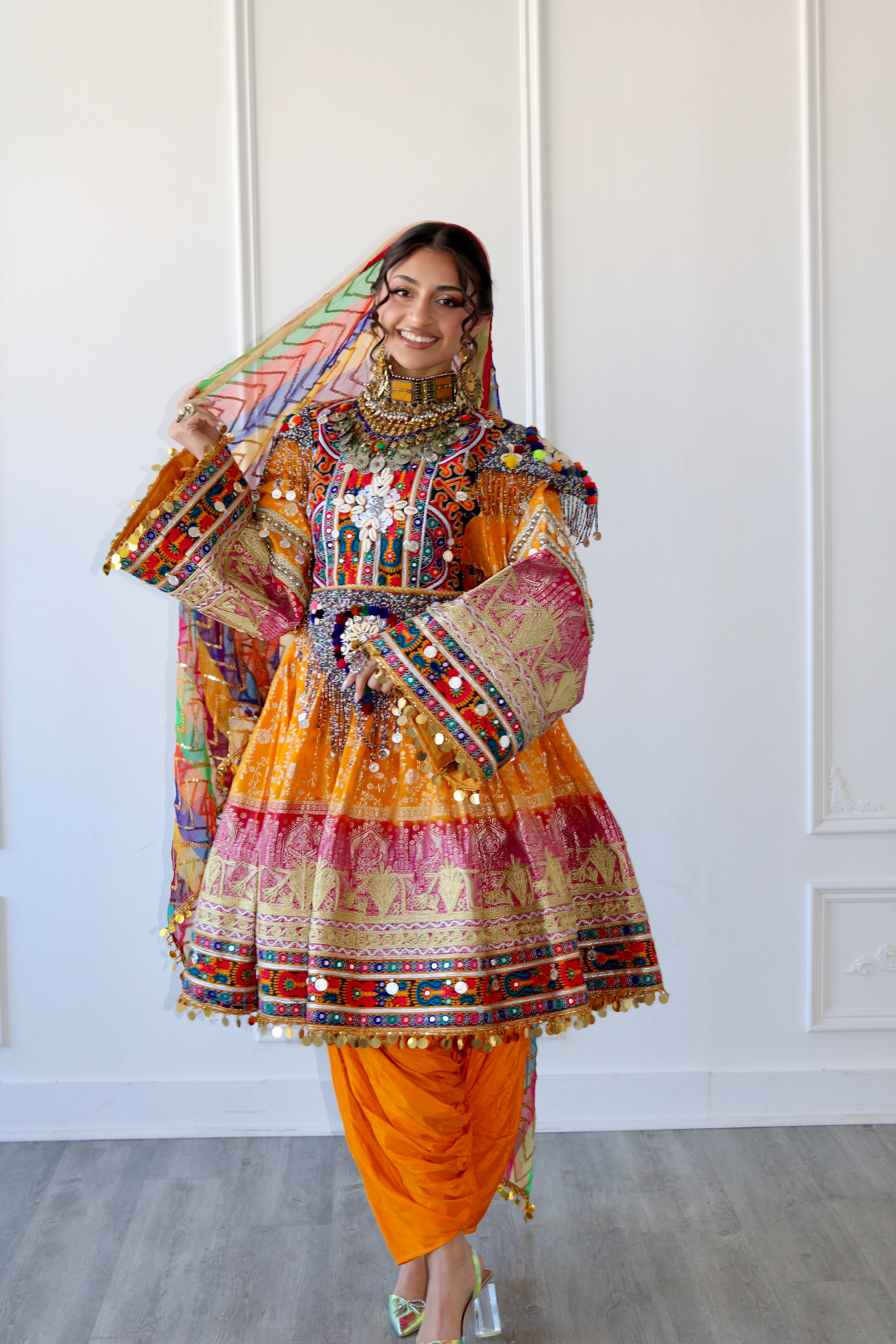 Fazila Afghan Kuchi Dress (pink/ yellow)