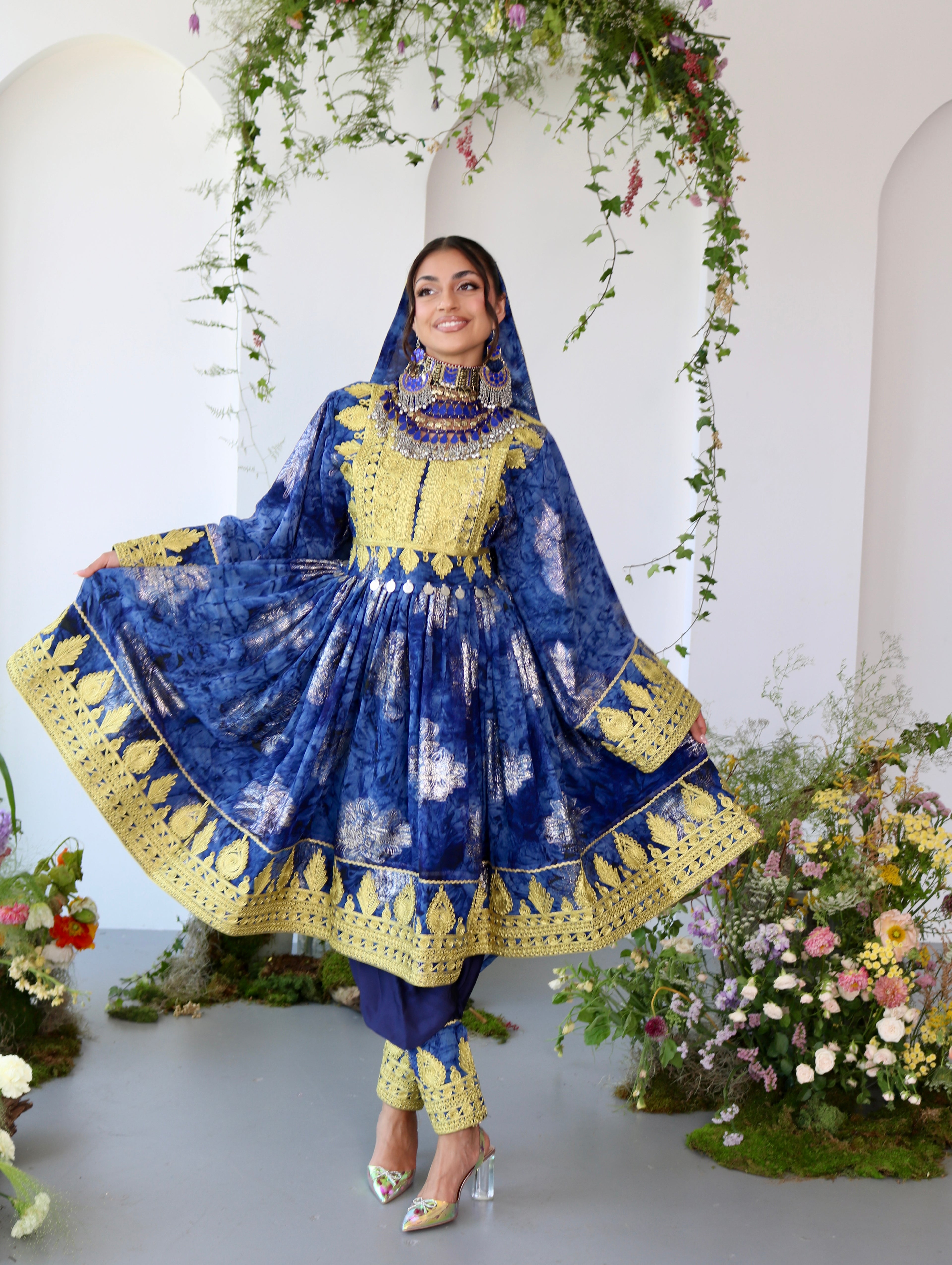 Farah Afghan Kuchi Dress (navy blue)