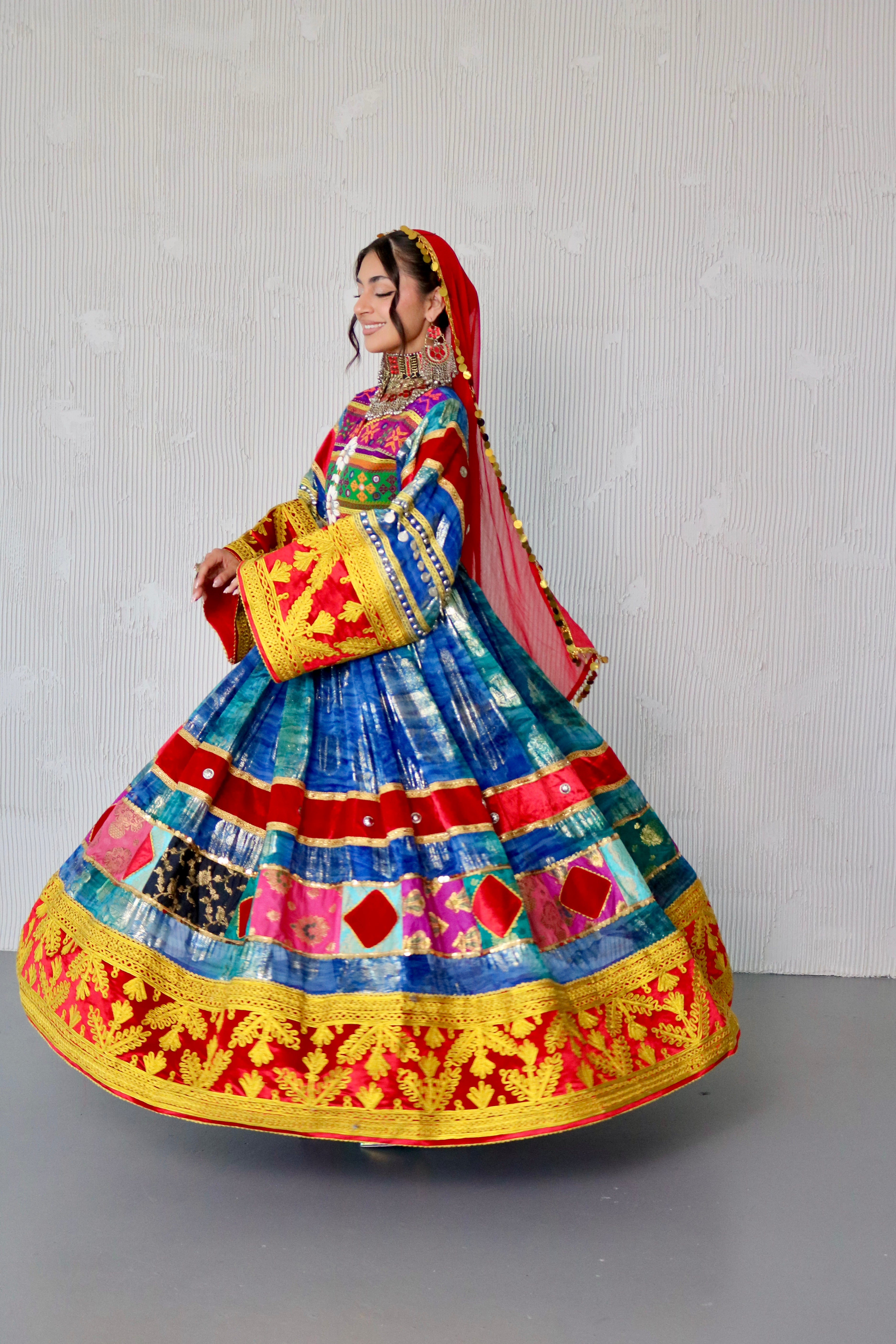 Layma Afghan Kuchi Dress(red/blue)
