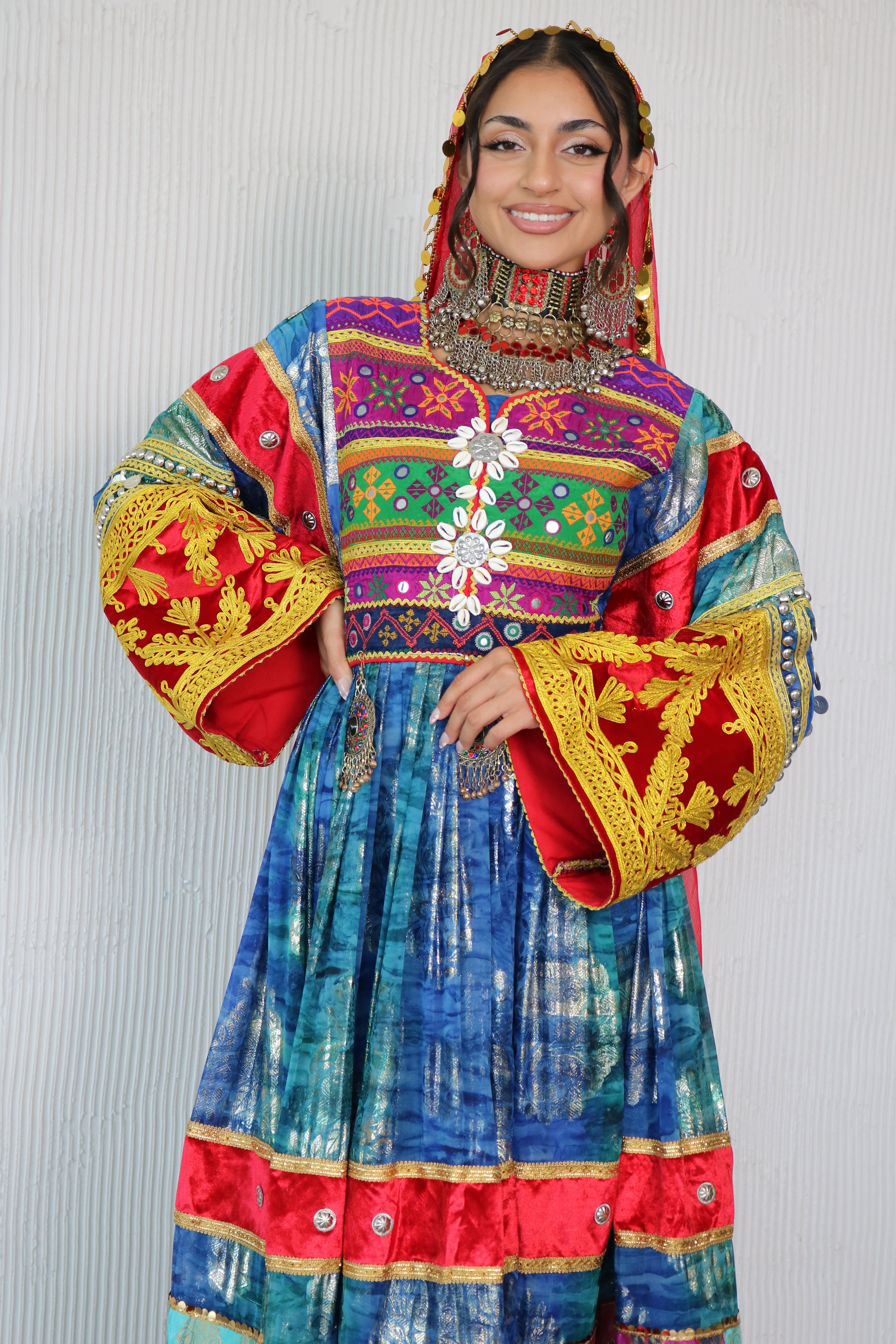 Layma Afghan Kuchi Dress(red/blue)