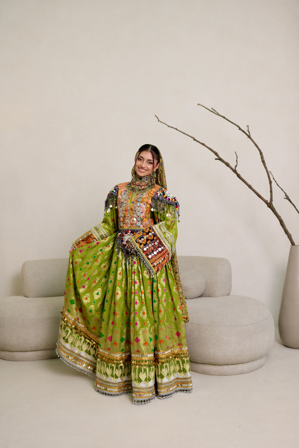 Mursal Afghan Kuchi Dress ( light green)