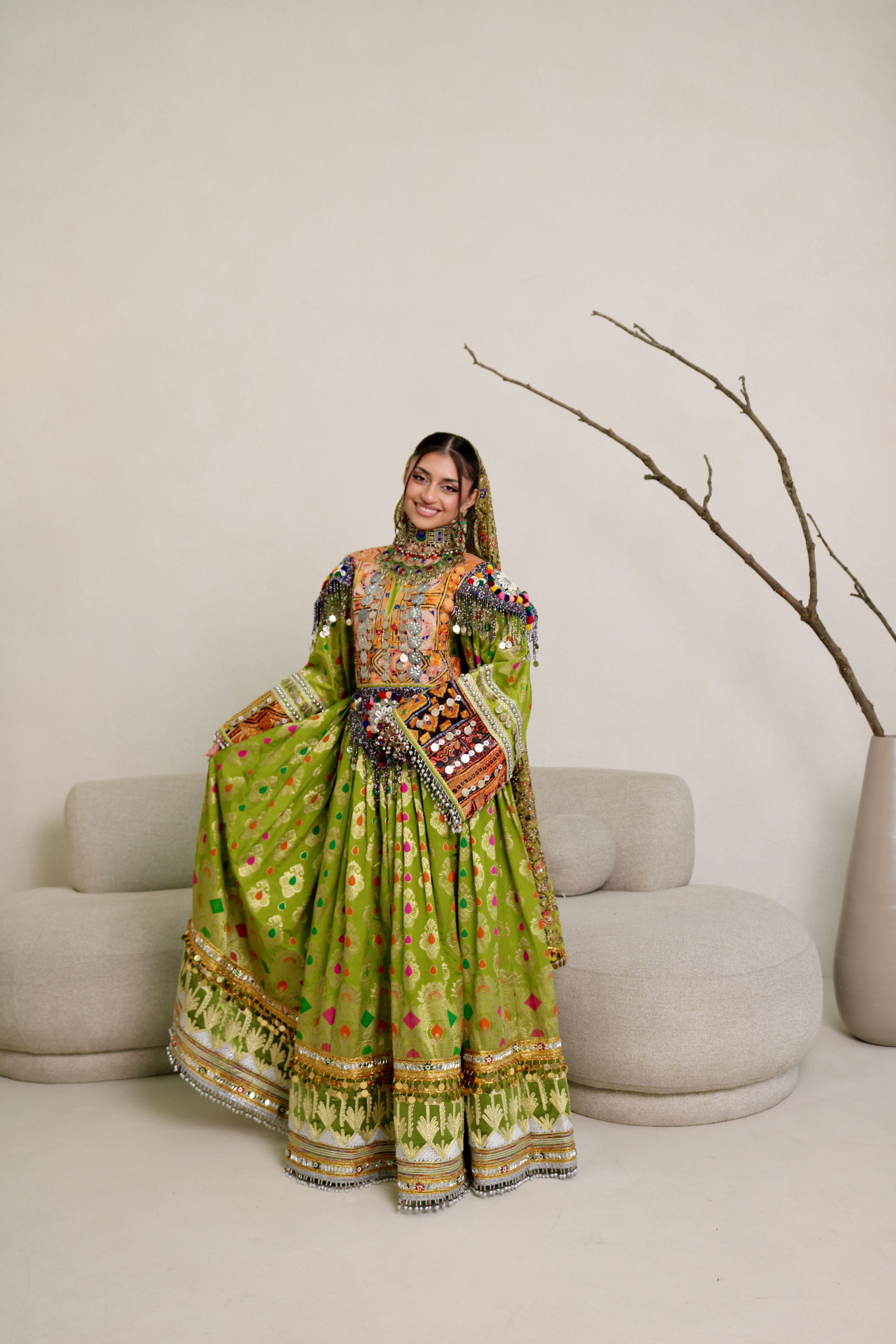 Mursal Afghan Kuchi Dress ( light green)