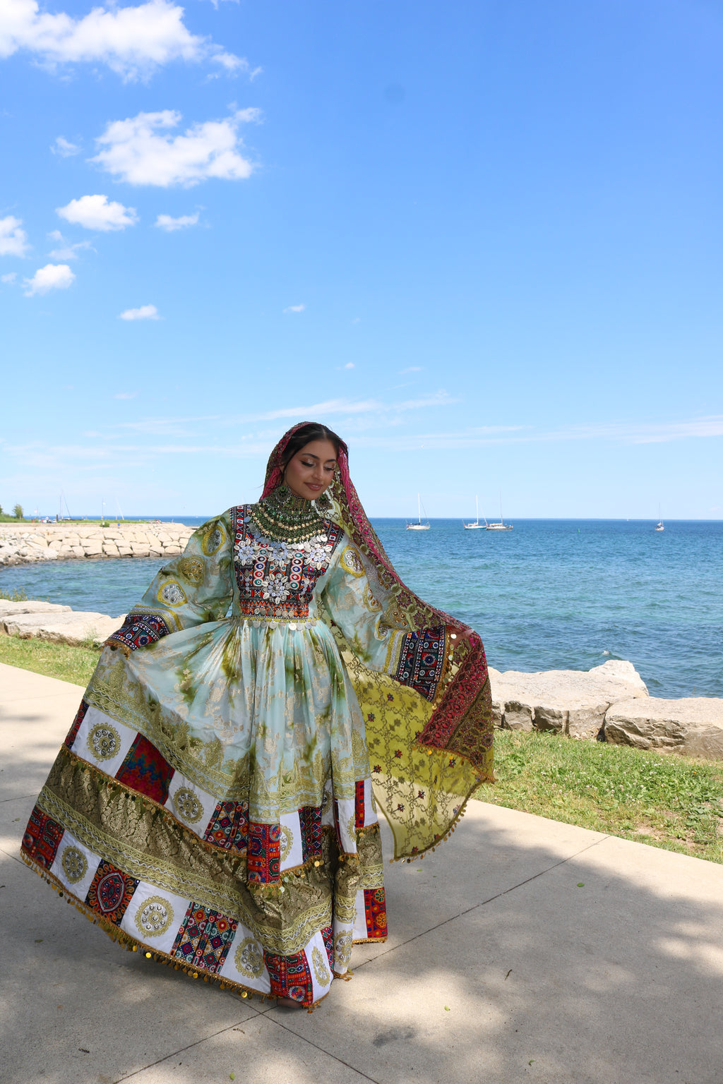 Afghan Kuchi Dress (olive green)