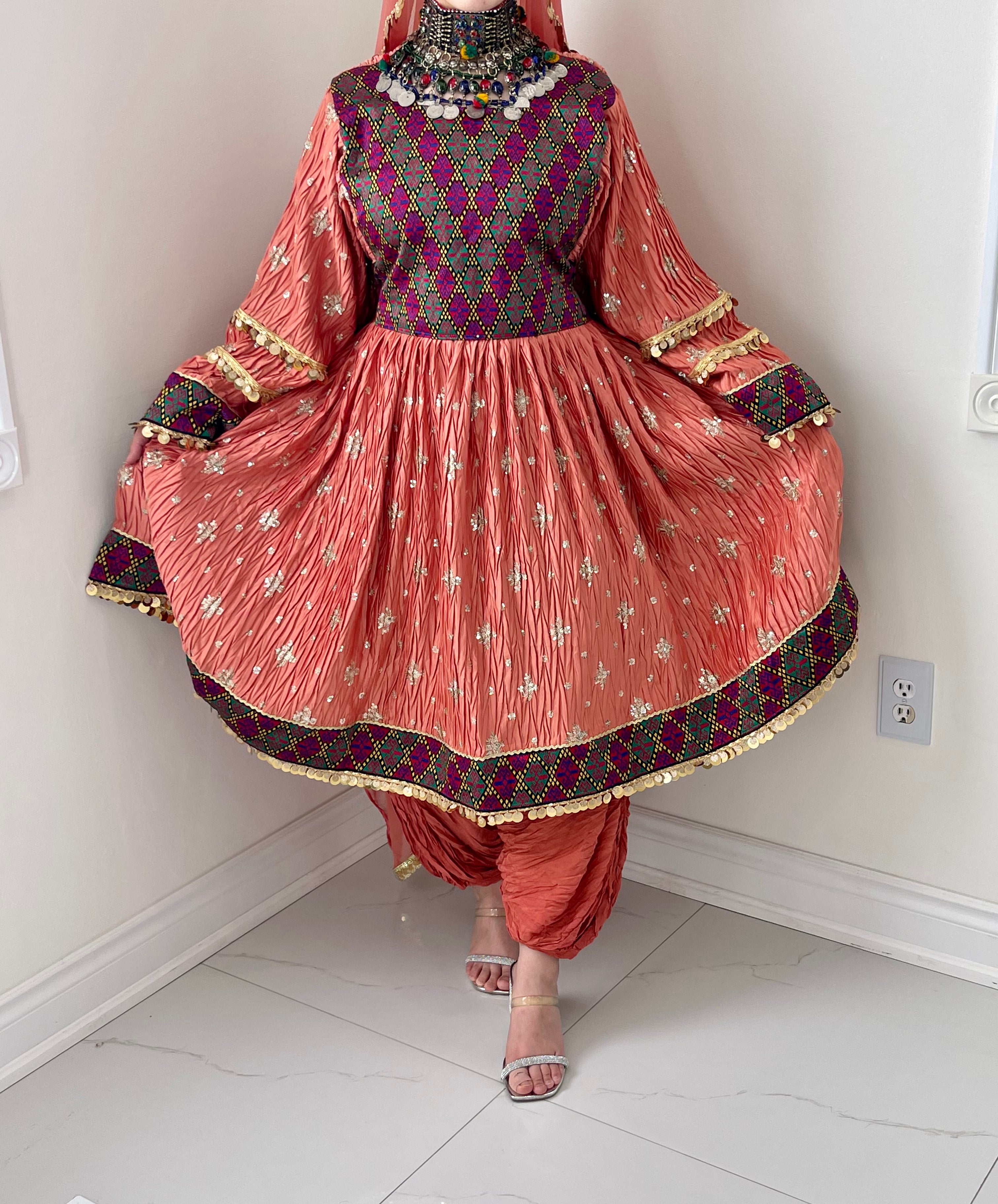 Marwa Afghan Kuchi Dress (Peach)