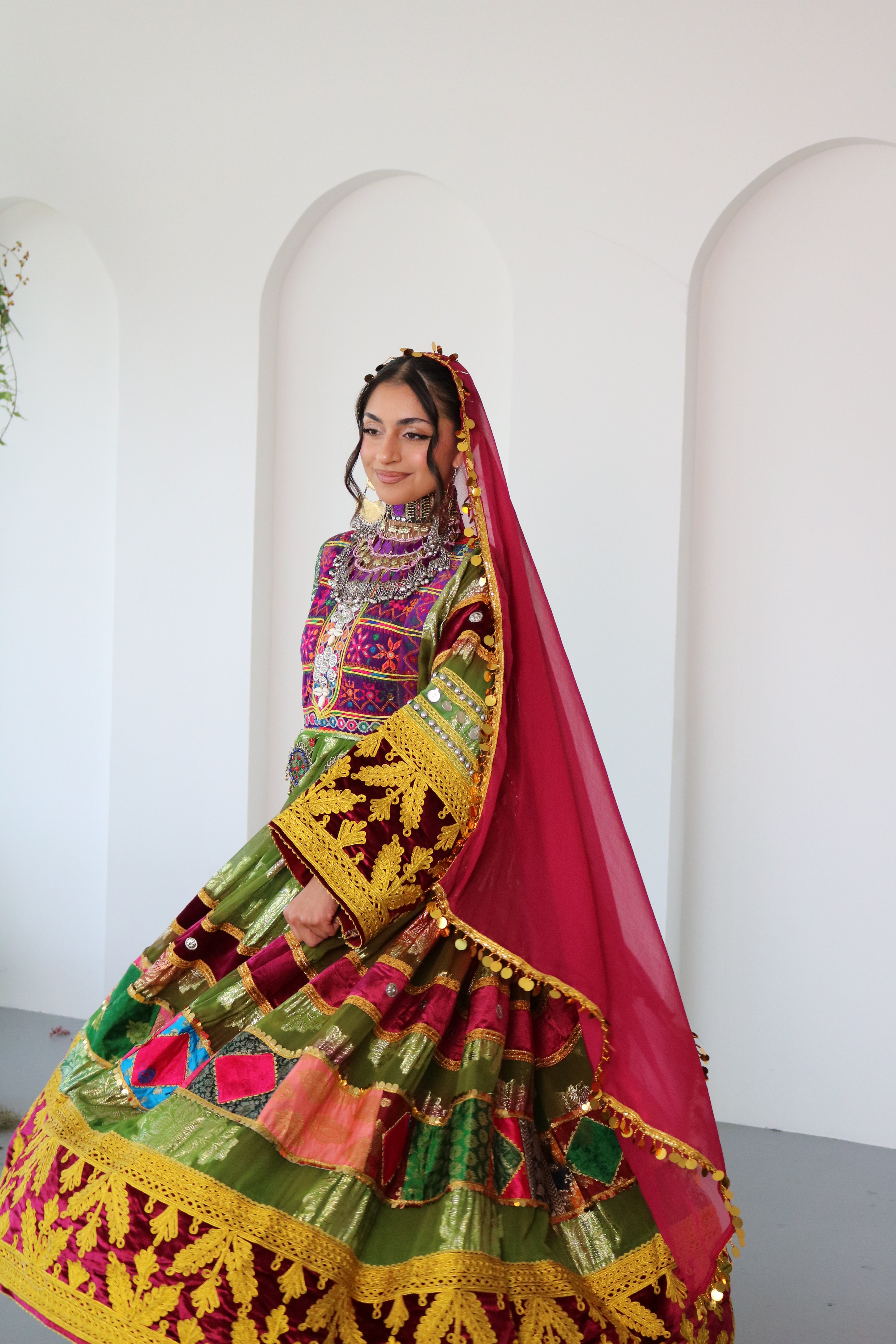 Layma Afghan Kuchi Dress(green/maroon)