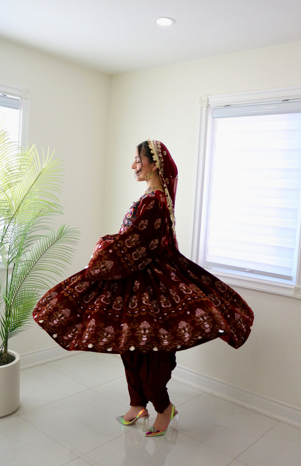 Wahida Afghan Kuchi Dress (maroon)