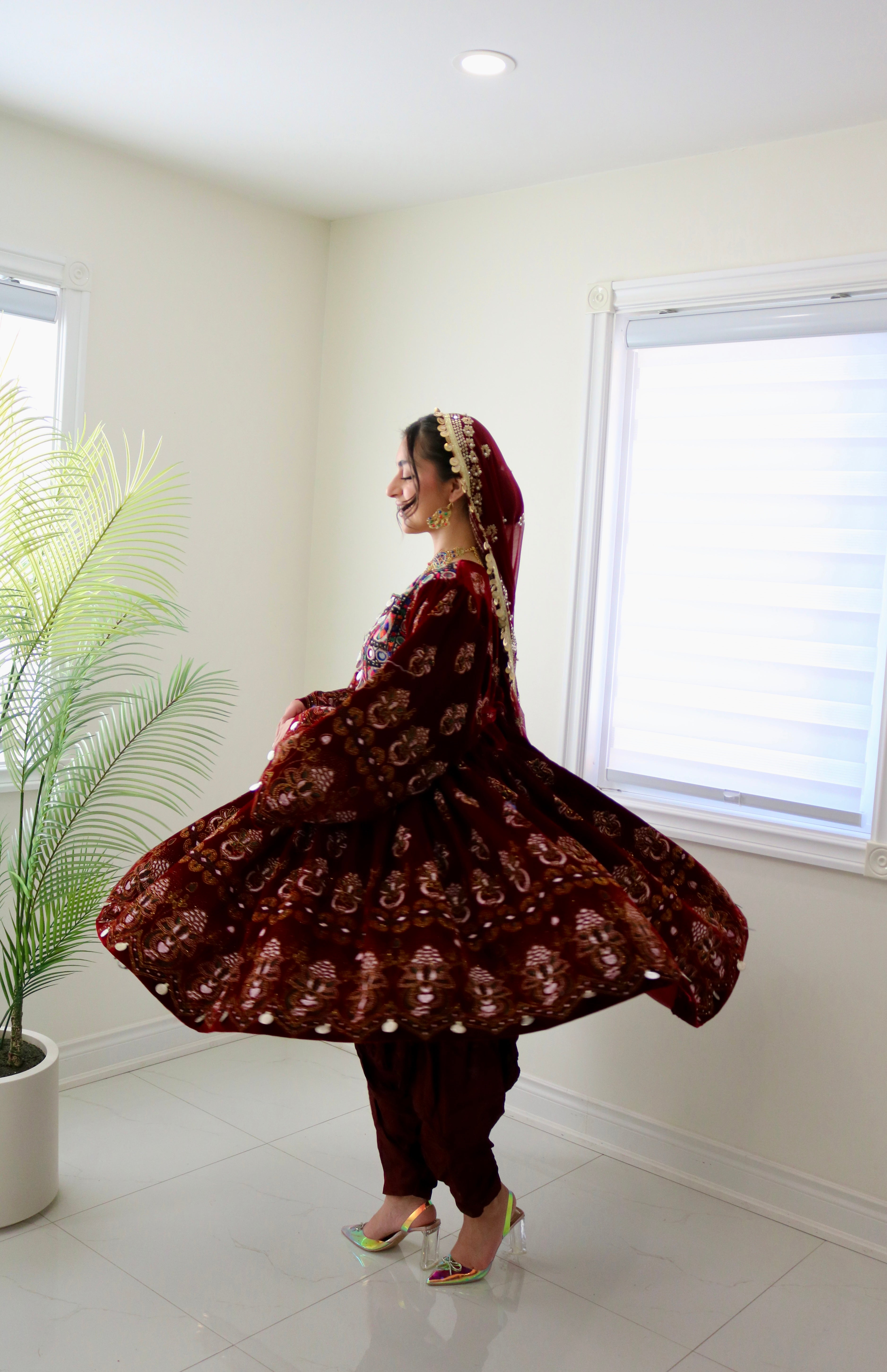 Wahida Afghan Kuchi Dress (maroon)
