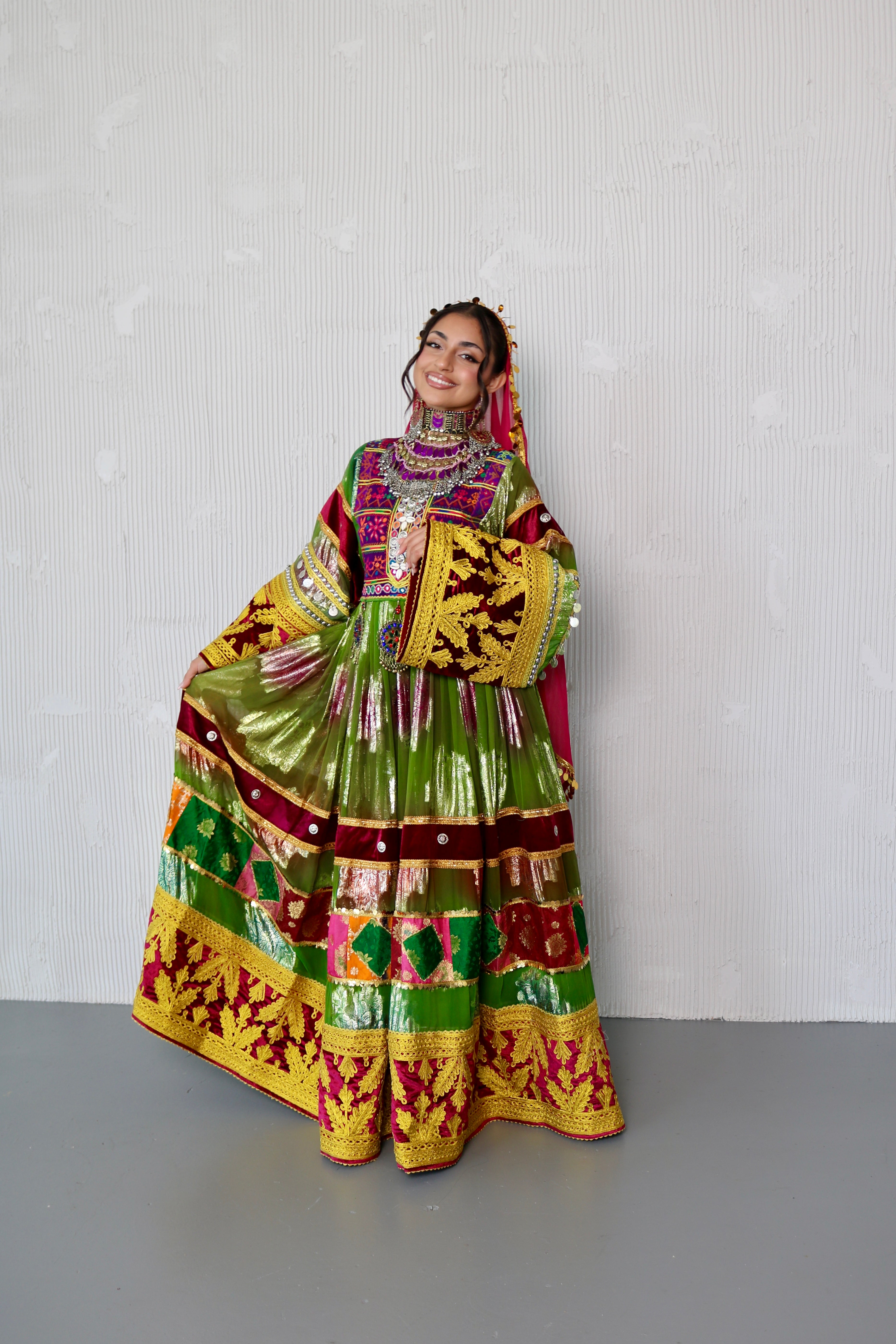 Layma Afghan Kuchi Dress(green/maroon)
