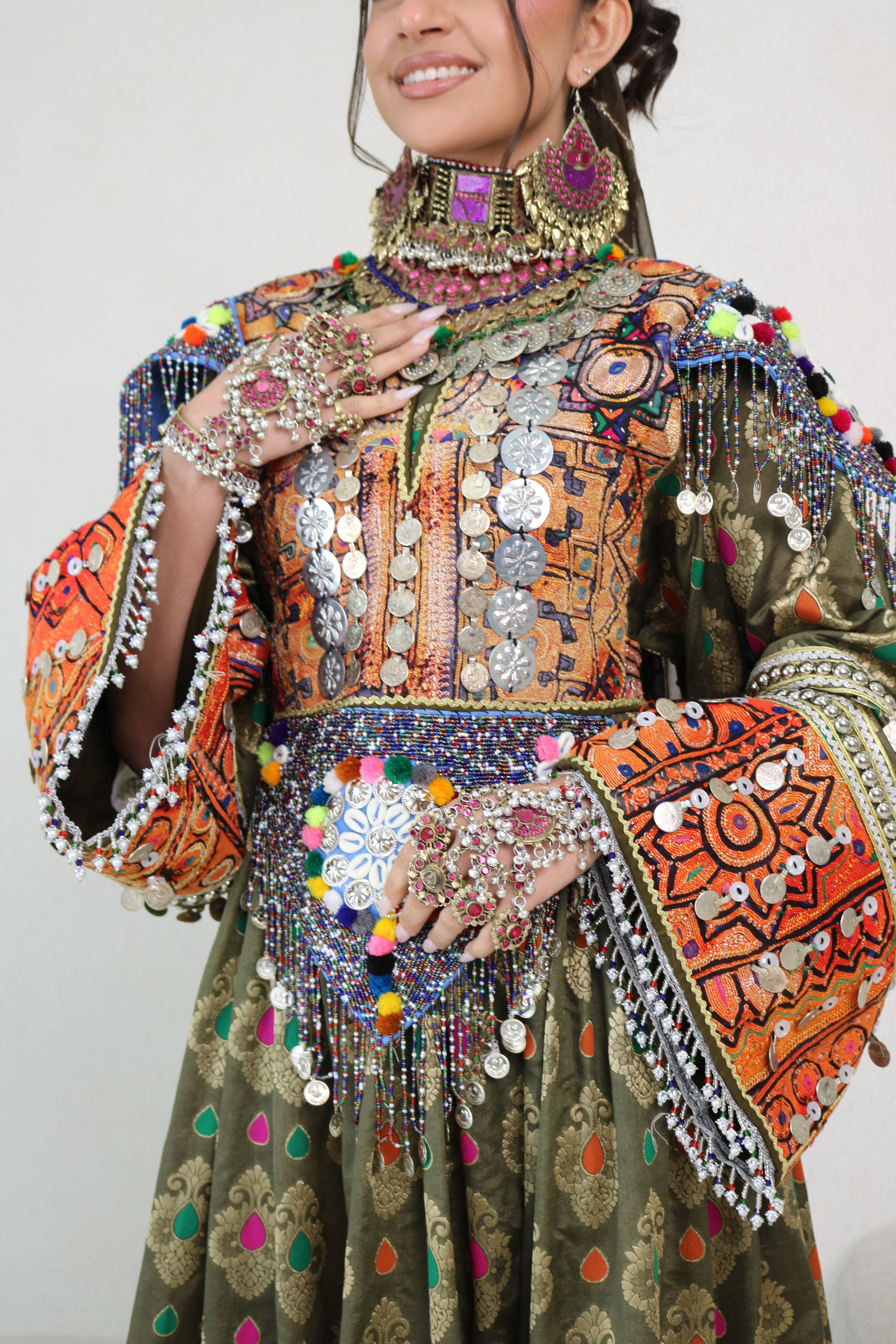 Mursal Afghan Kuchi Dress (olive green)