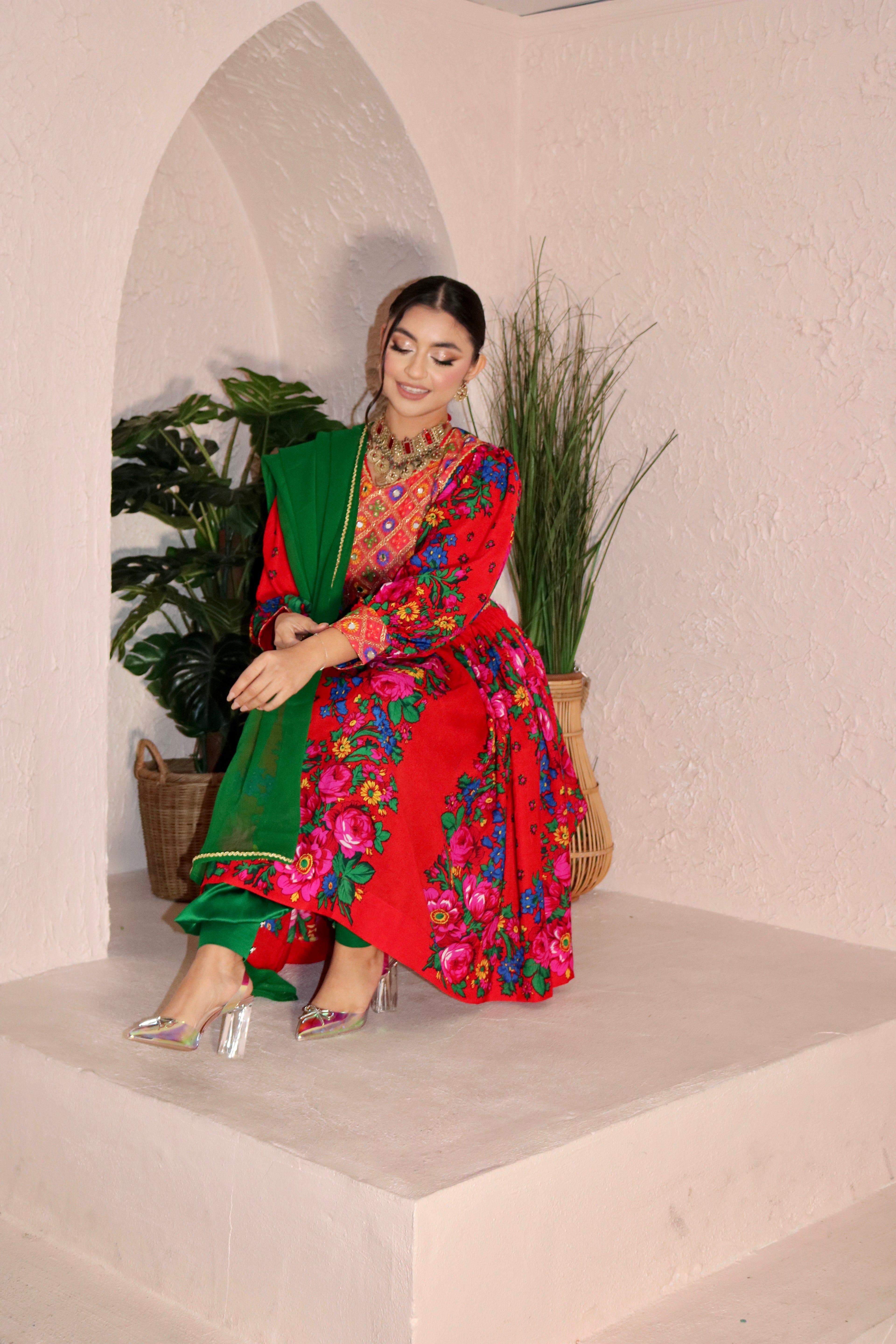 Morsal Afghan Kuchi Dress (red)