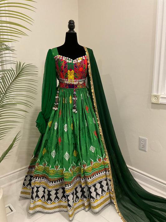 Nelofar Afghan Kuchi Dress -Green