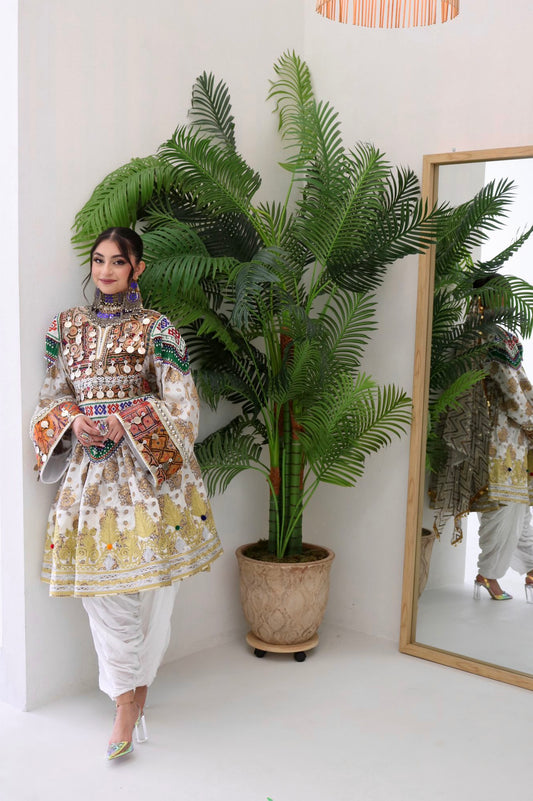 Farzana Afghan Kuchi Dress (white)