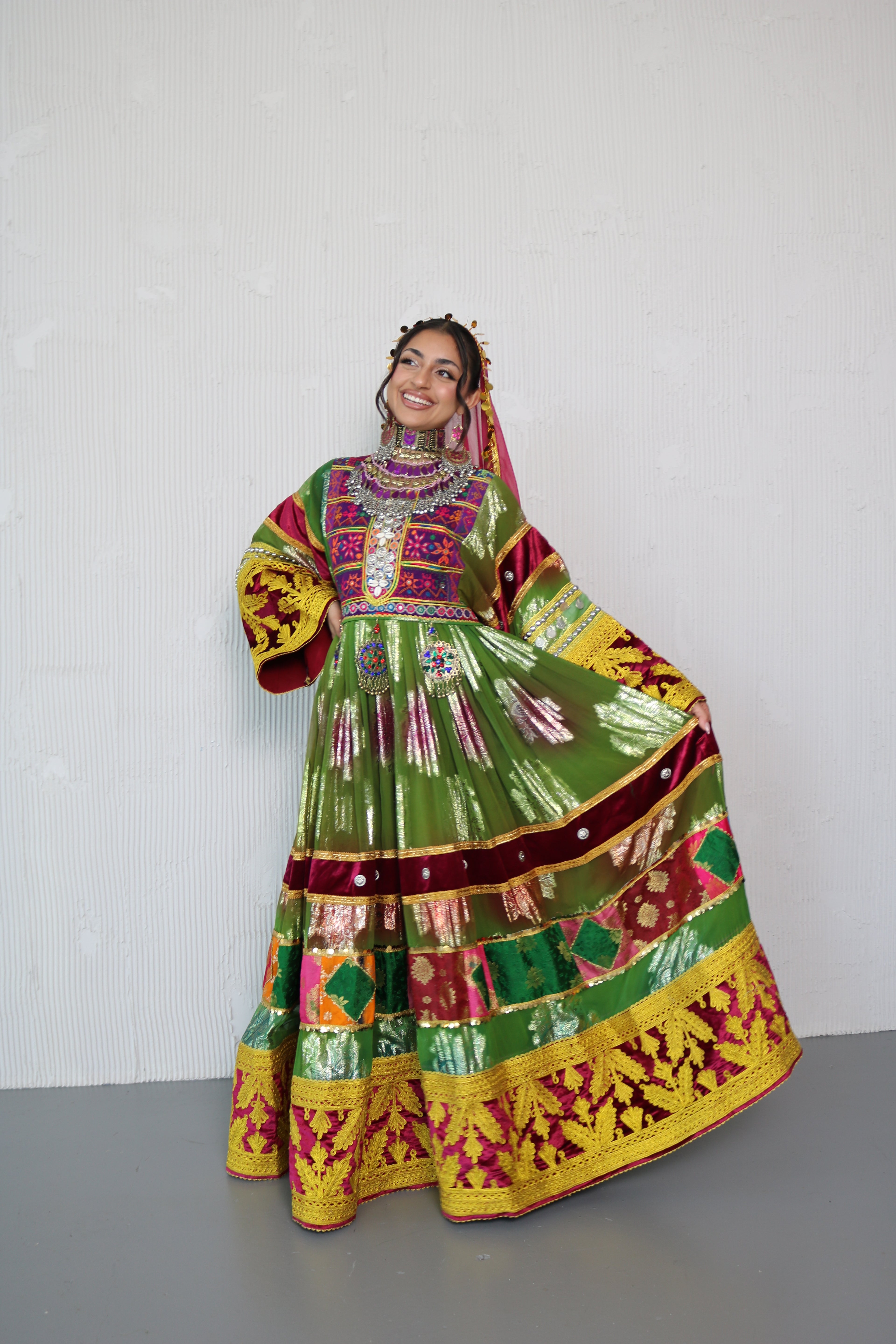 Layma Afghan Kuchi Dress(green/maroon)