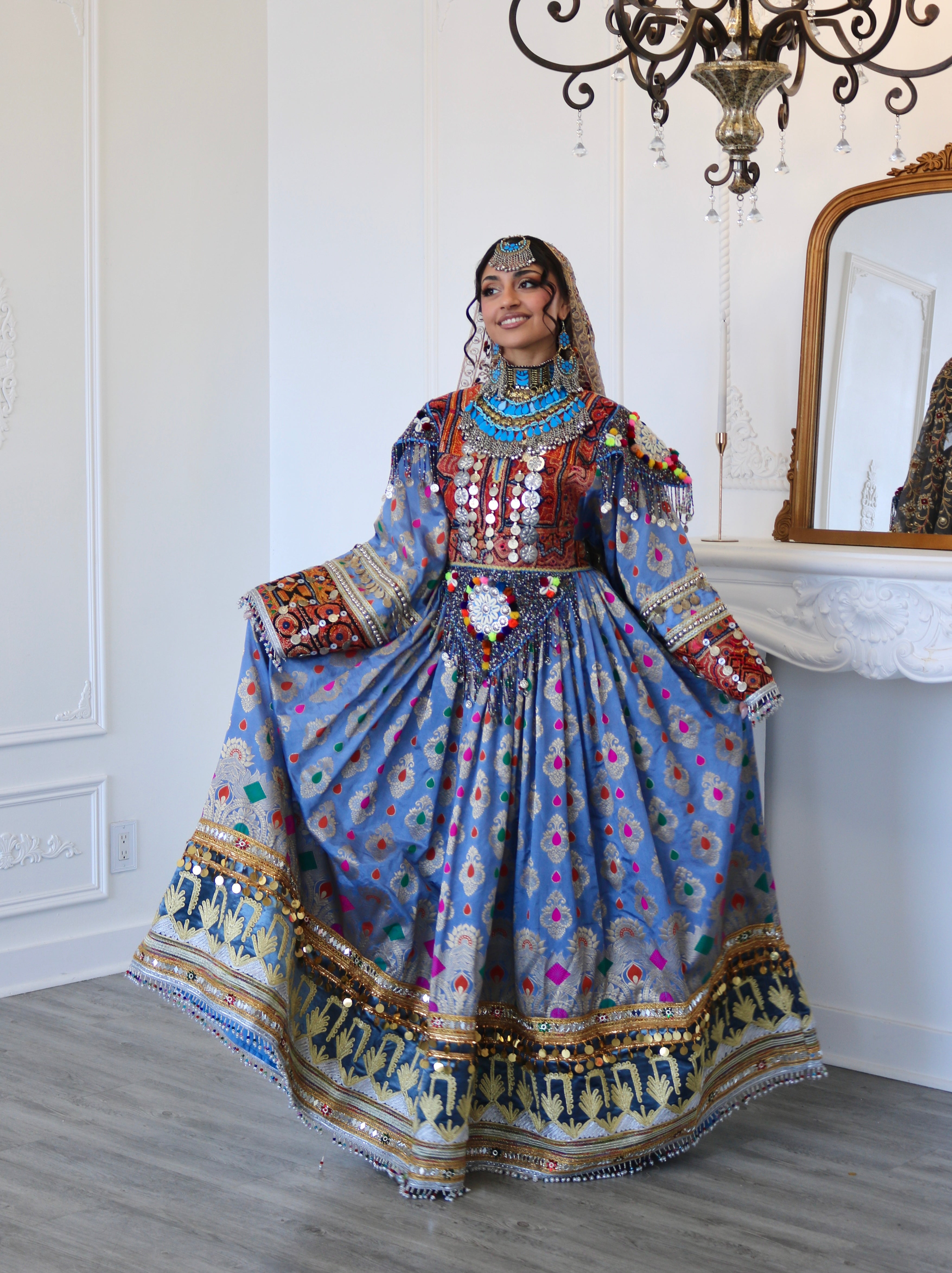 Mursal Afghan Kuchi Dress (blue/gray)