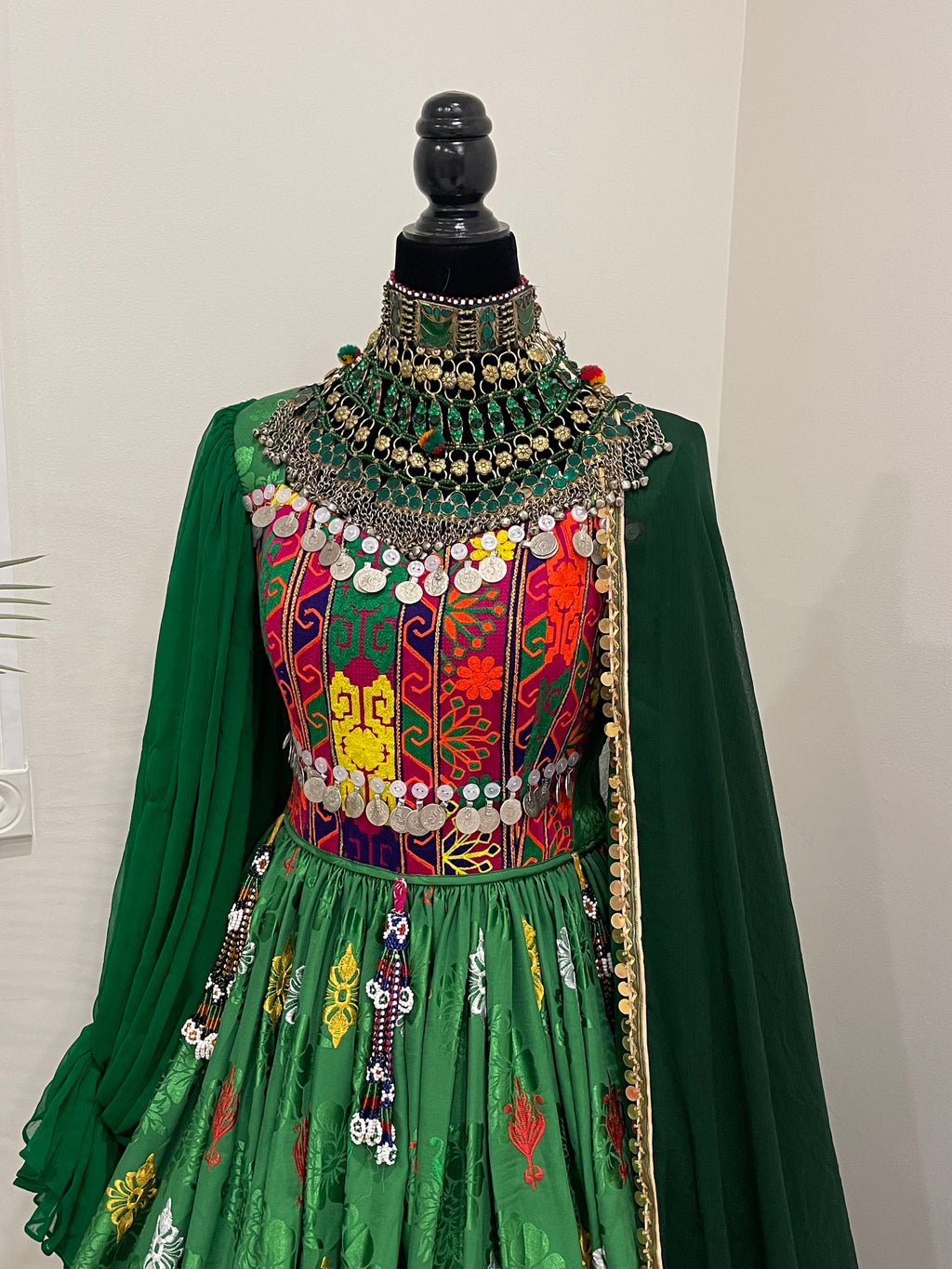 Nelofar Afghan Kuchi Dress -Green