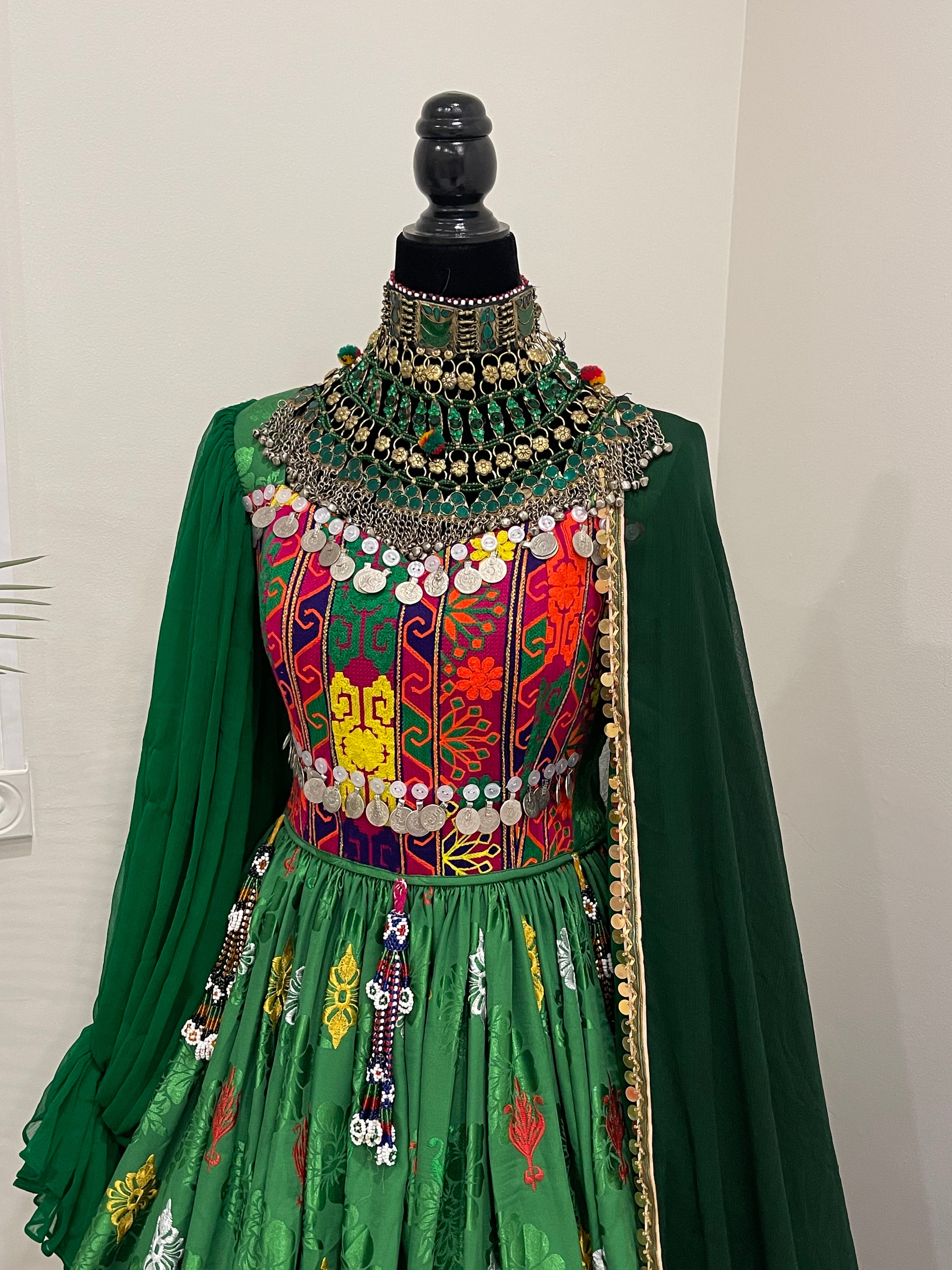 Nelofar Afghan Kuchi Dress -Green
