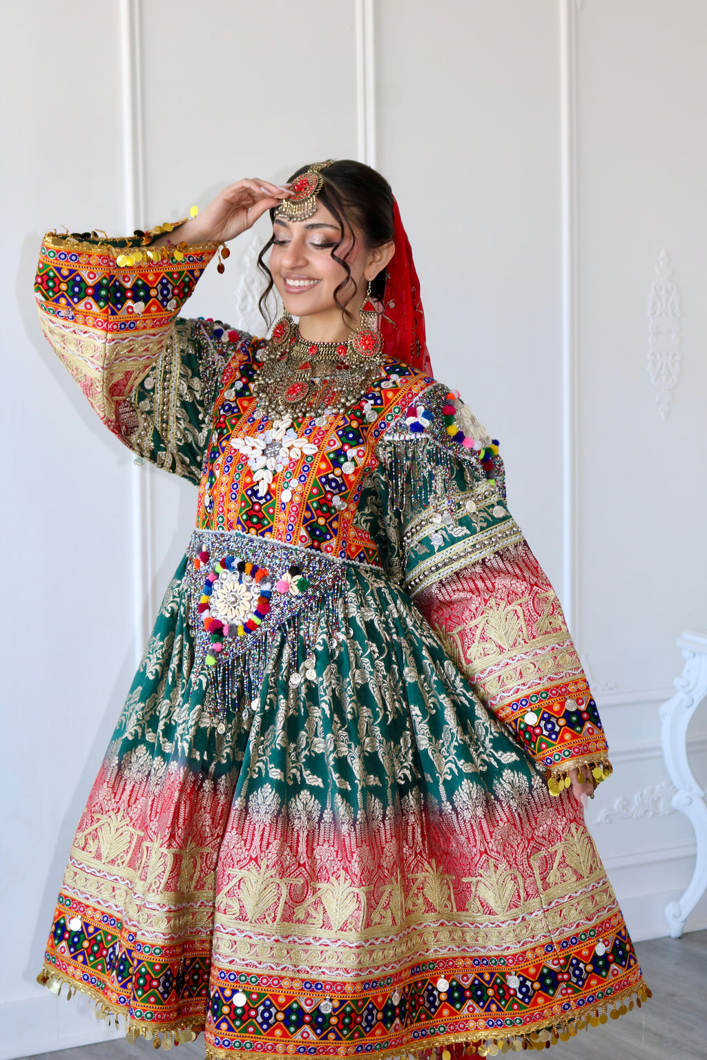 Afghan Kuchi Dress (red/green)