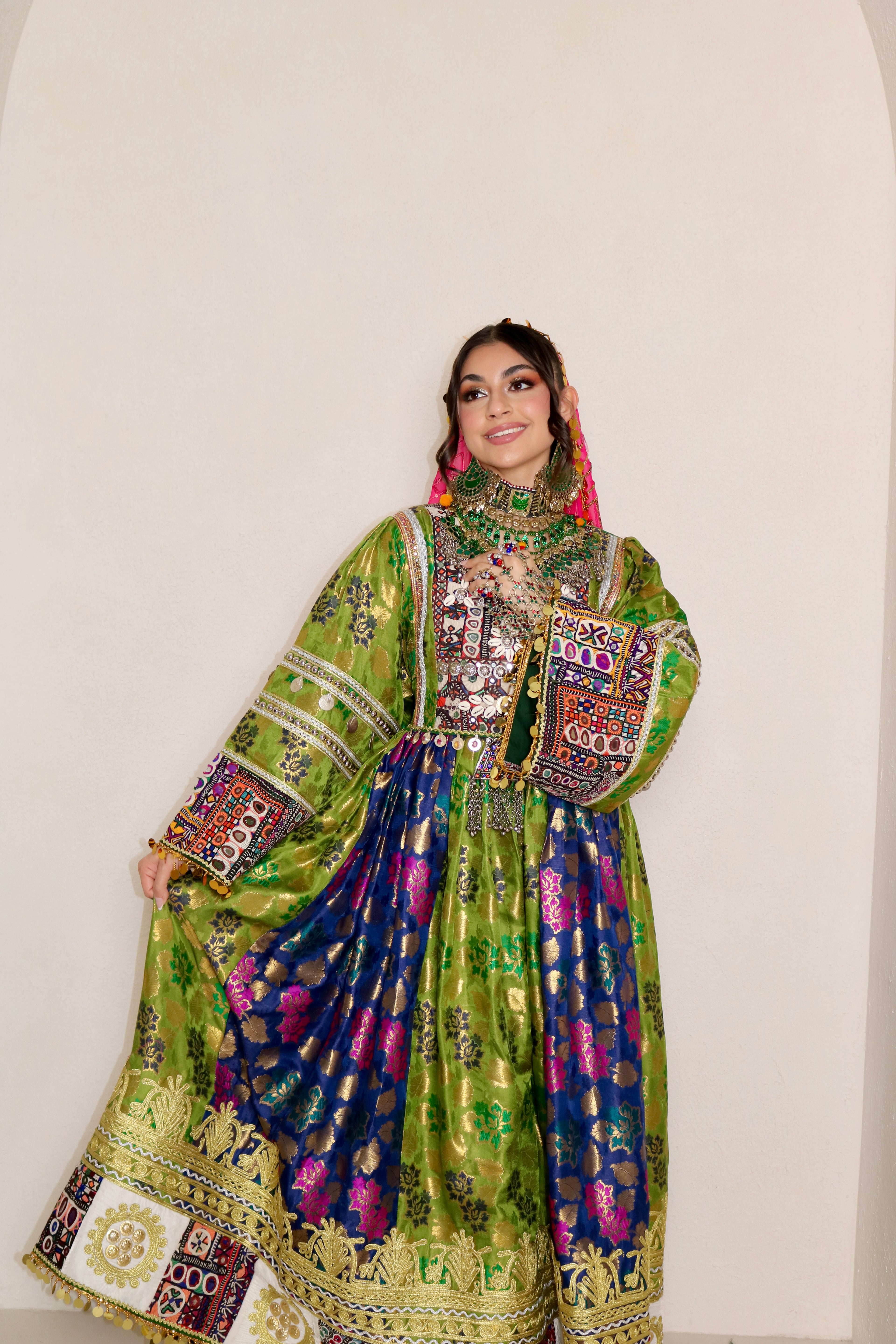 Sabrina Afghan Kuchi Dress (royal blue/green)