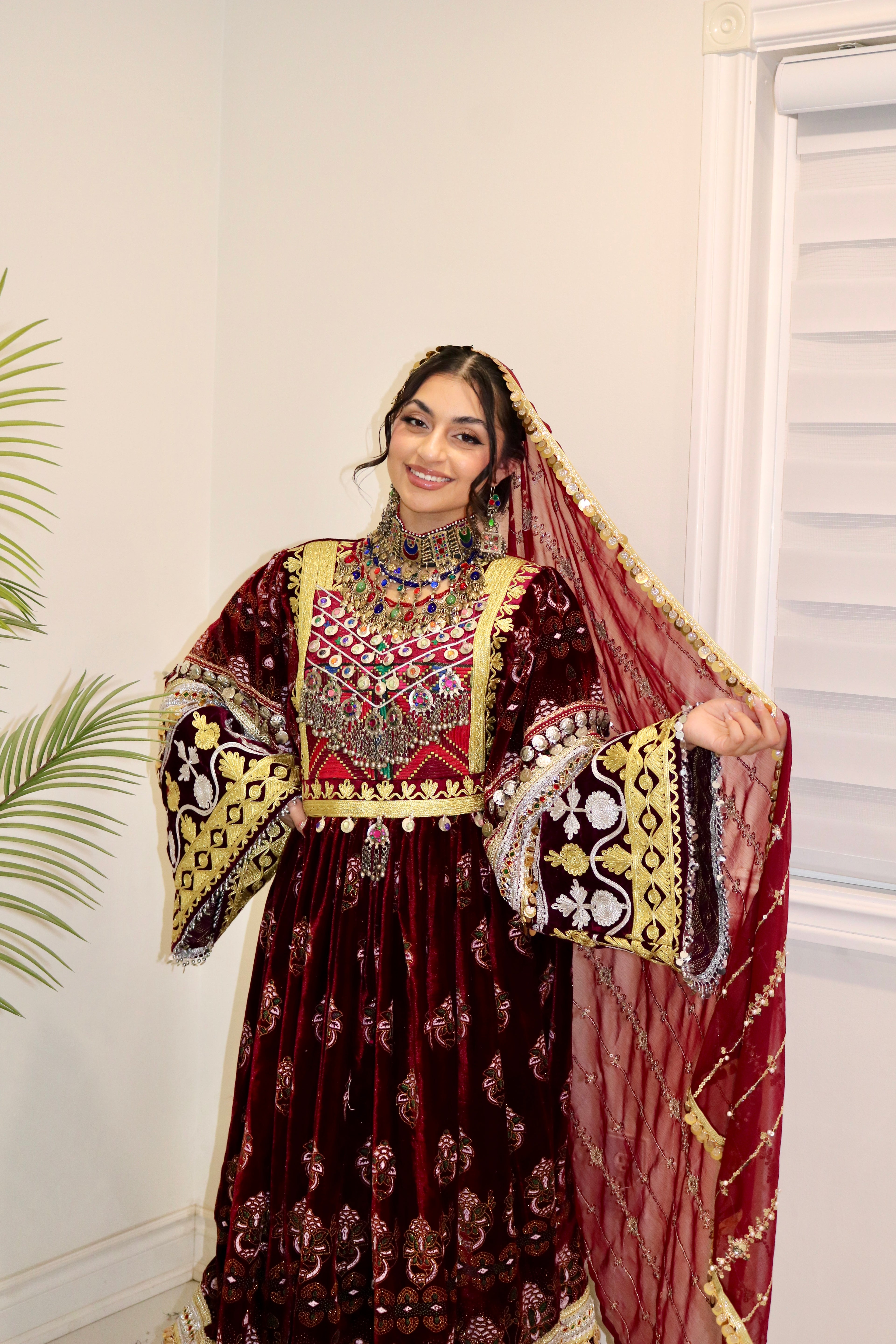 Muska Afghan Kuchi Dress (MAROON)