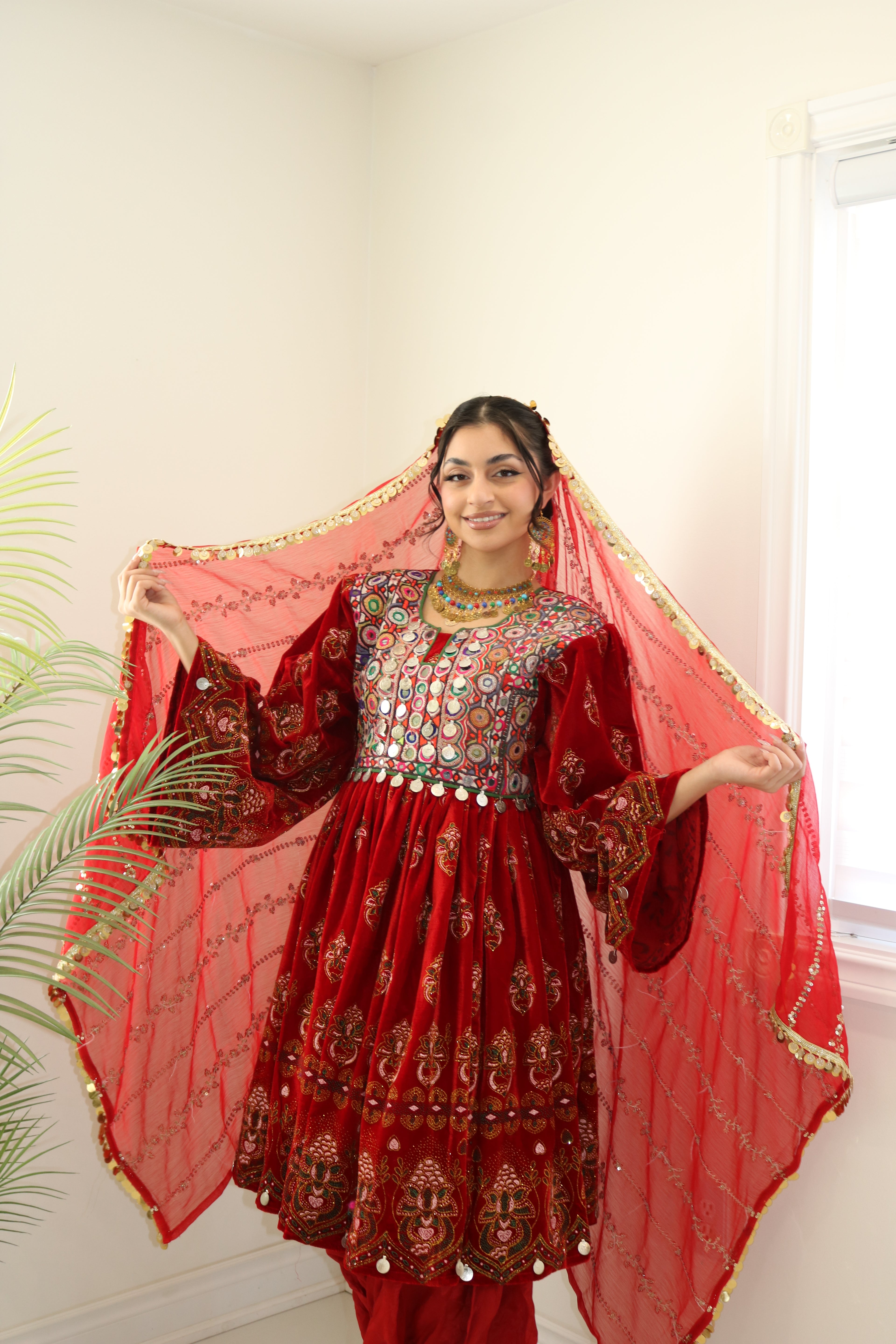 Wahida Afghan Kuchi Dress (red)