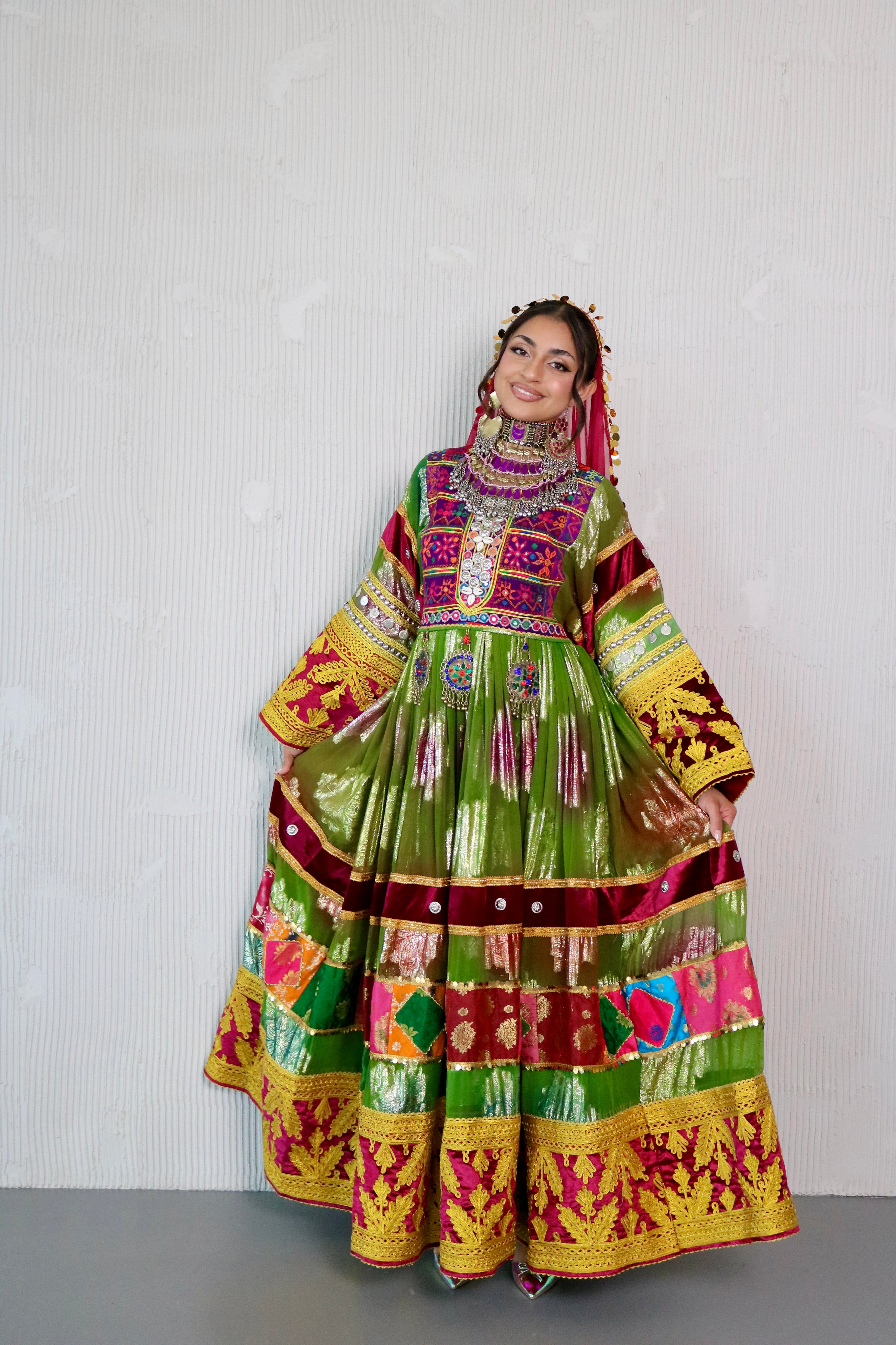 Layma Afghan Kuchi Dress(green/maroon)