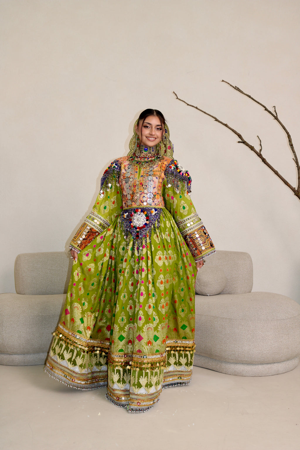 Mursal Afghan Kuchi Dress ( light green)