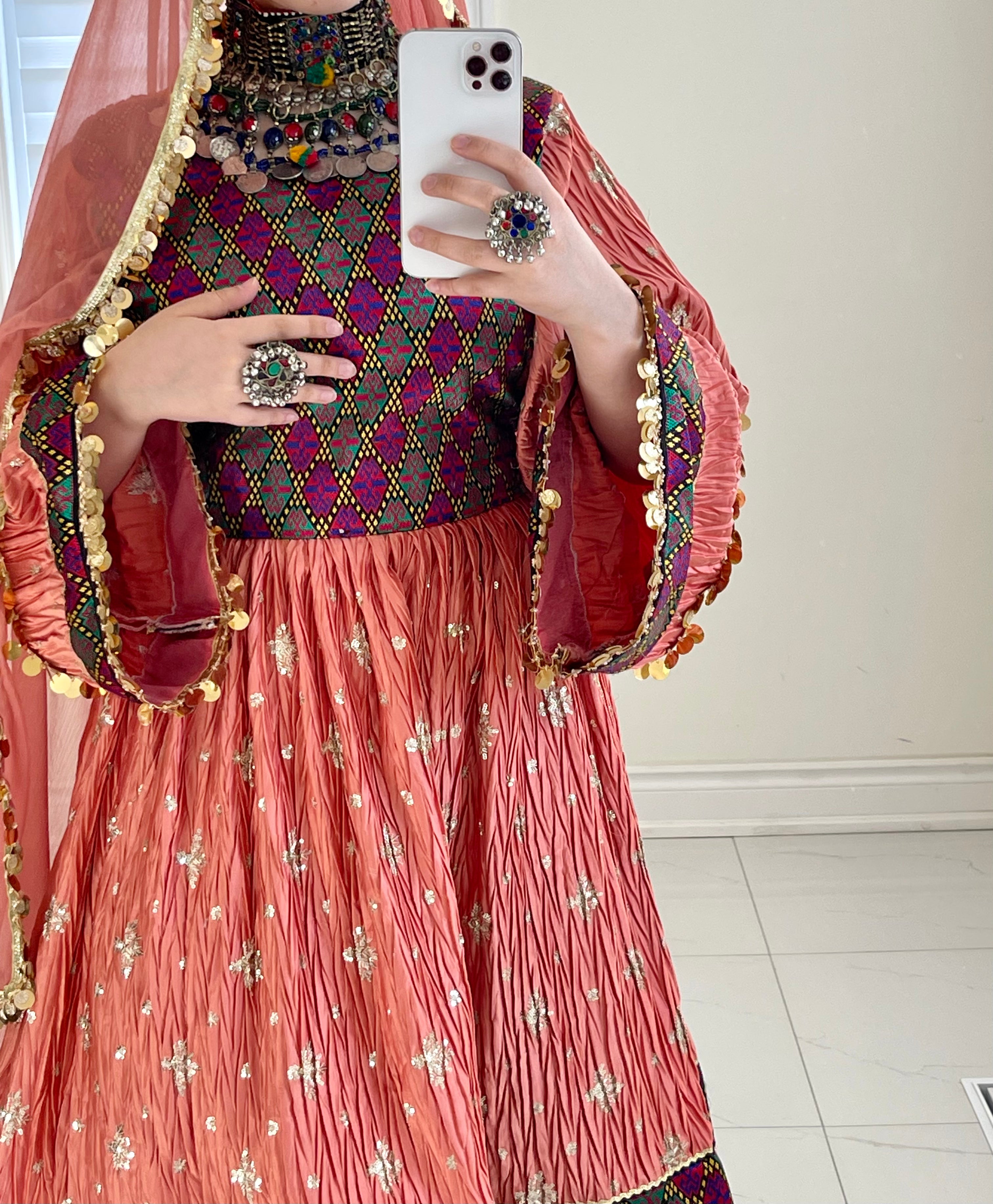 Marwa Afghan Kuchi Dress (Peach)
