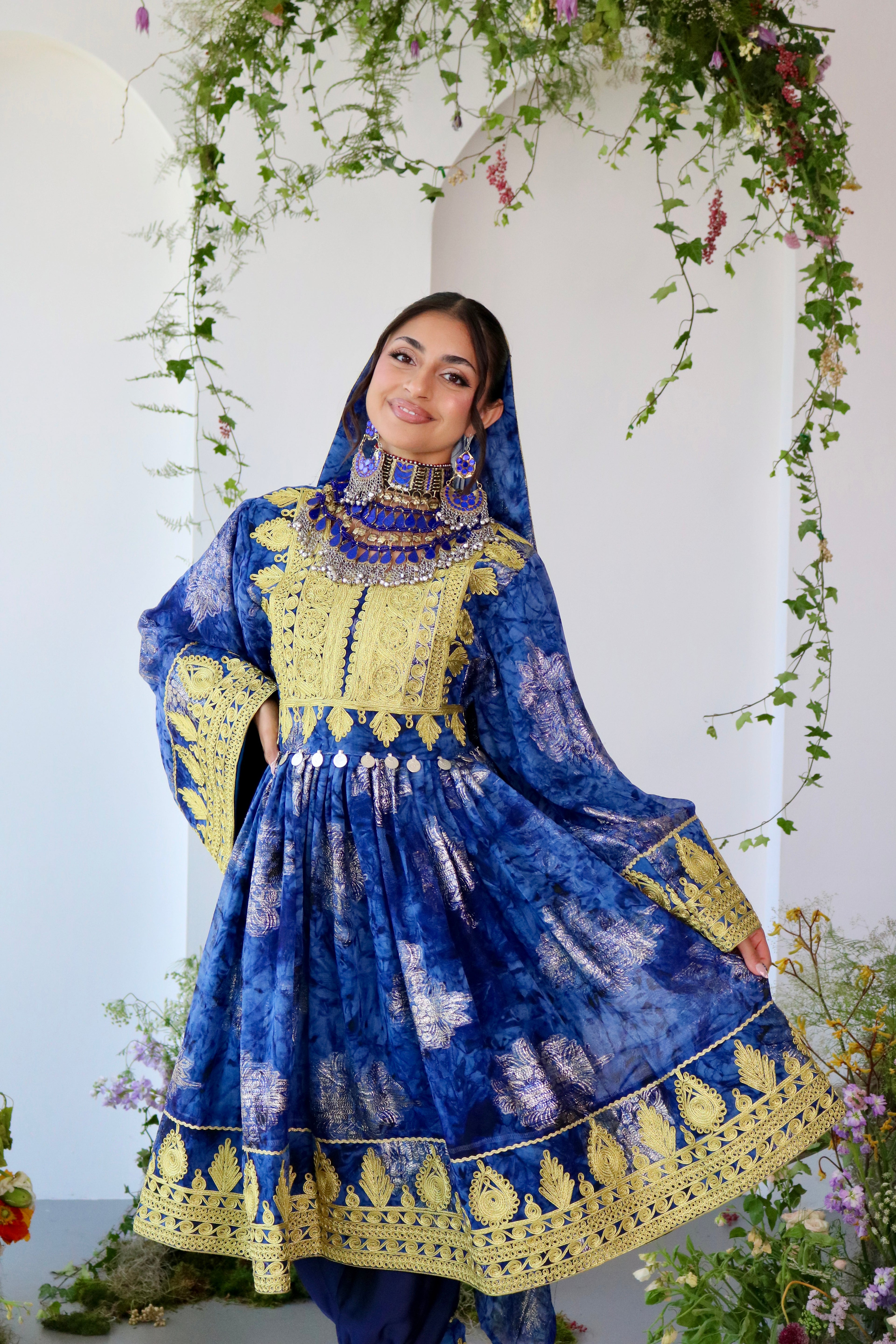 Farah Afghan Kuchi Dress (navy blue)